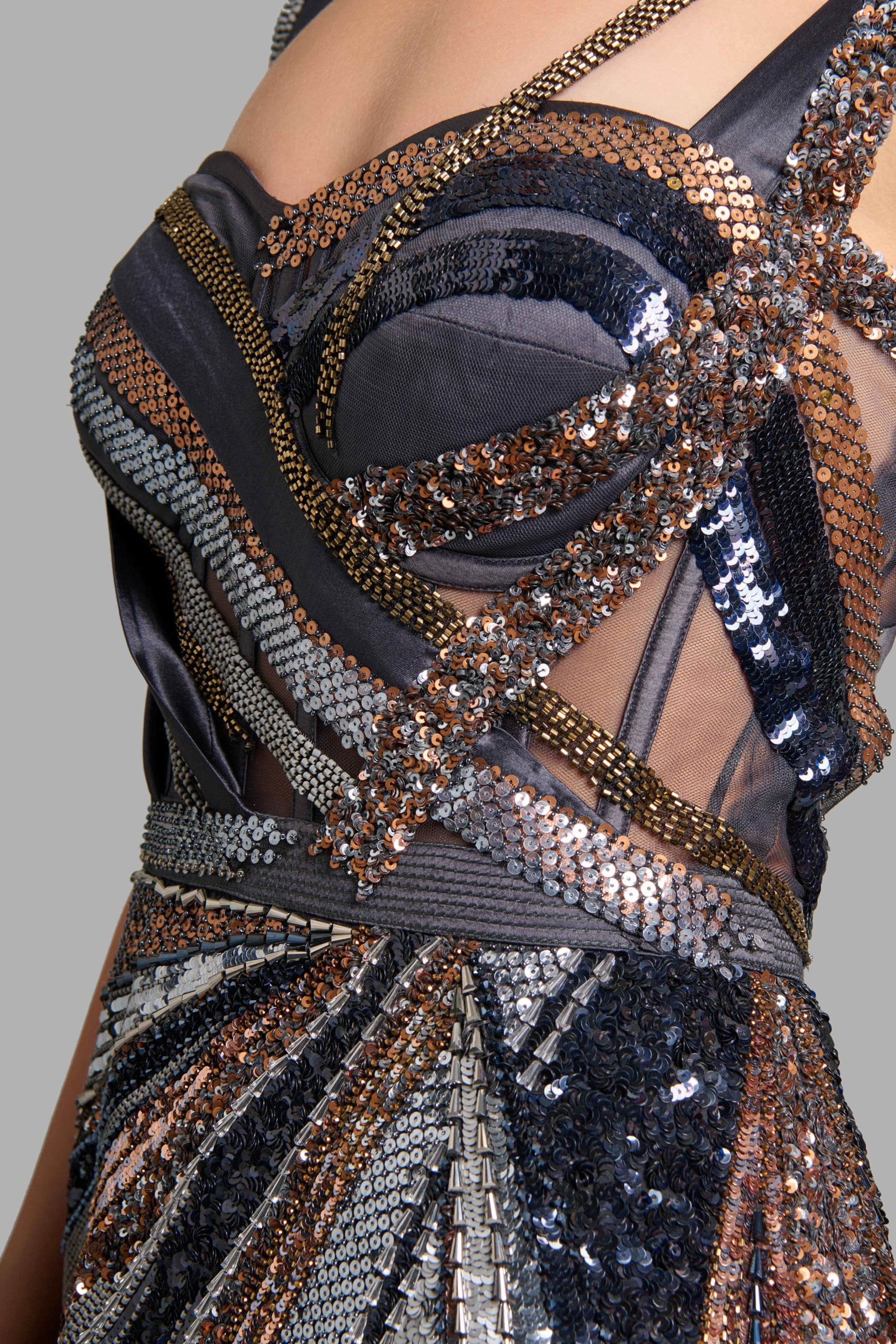 Black Cocktail Dress with Metallic Embellishments