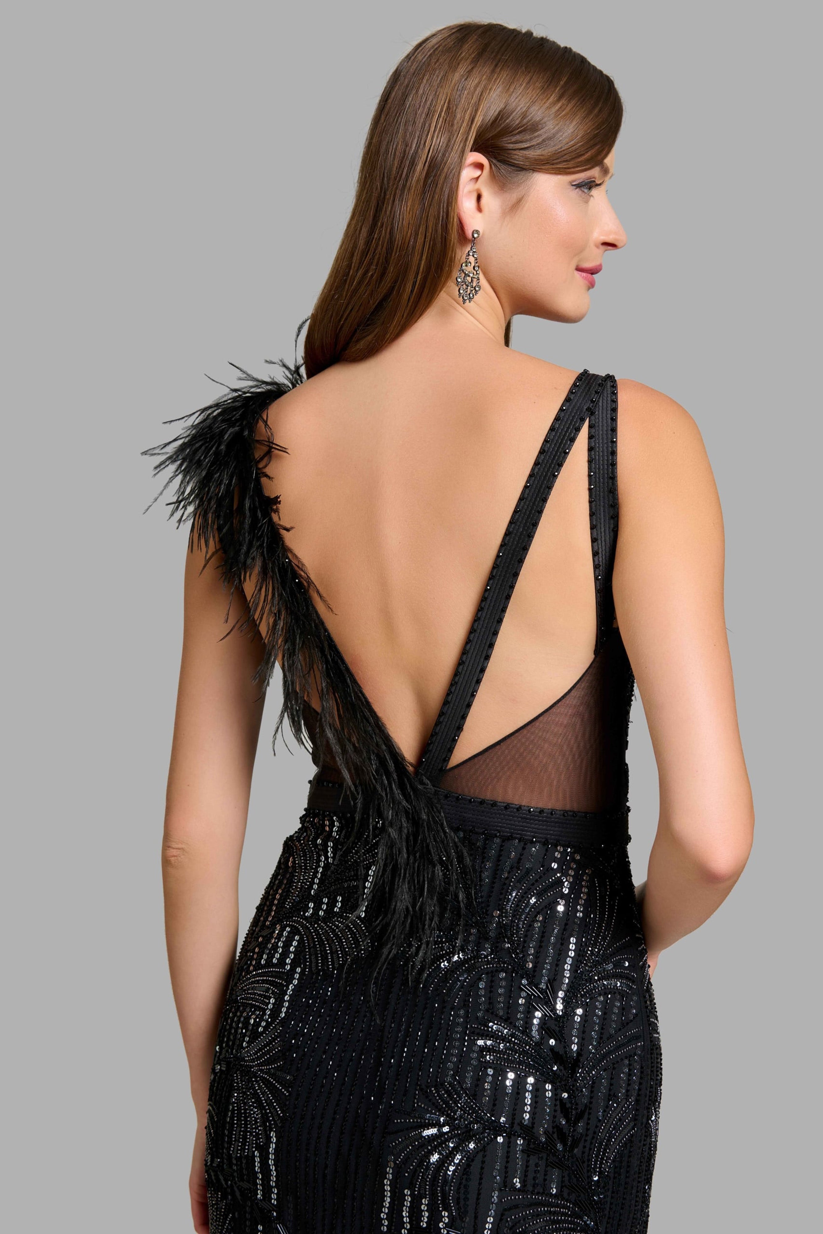 Black Embellished Column Gown