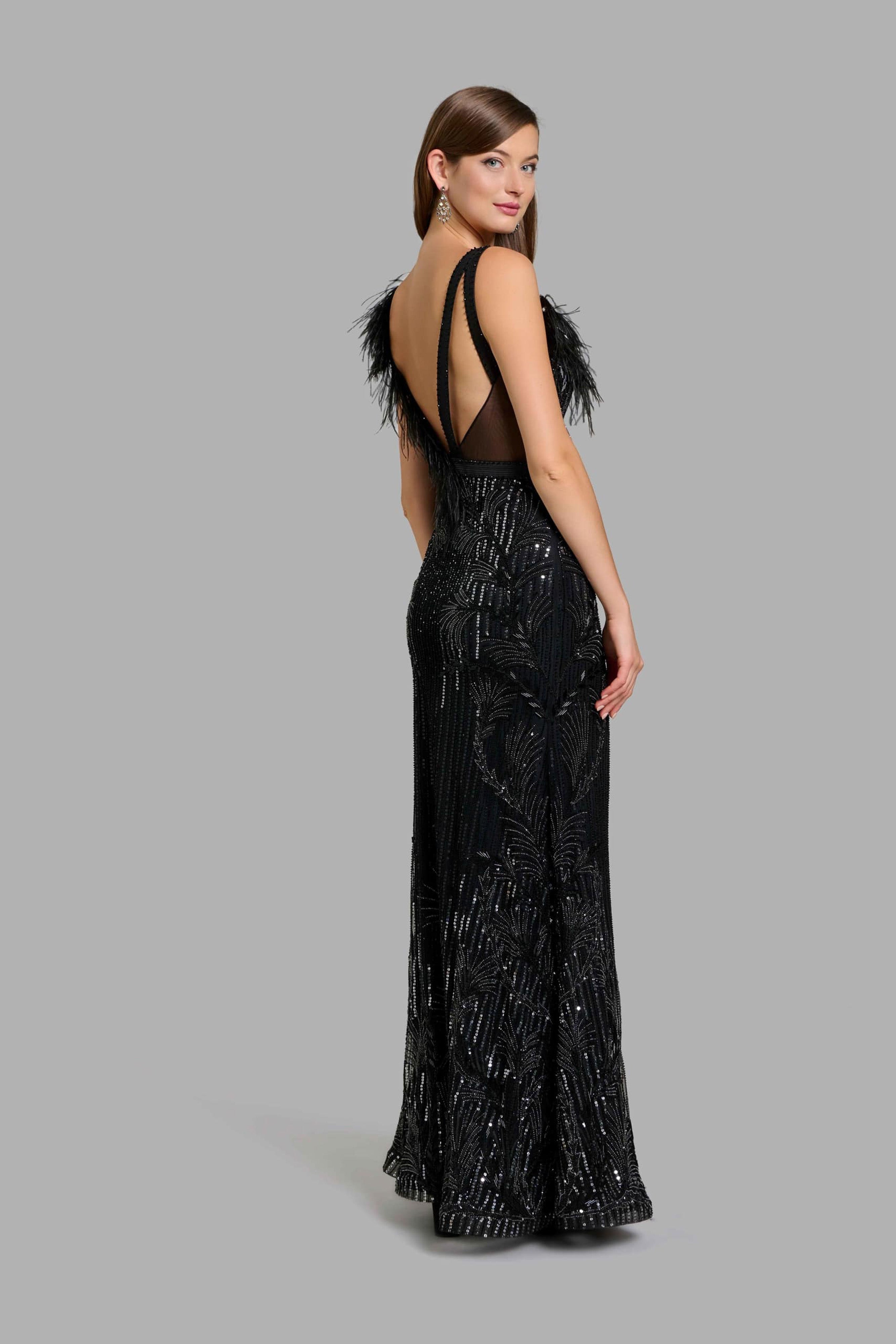 Black Embellished Column Gown