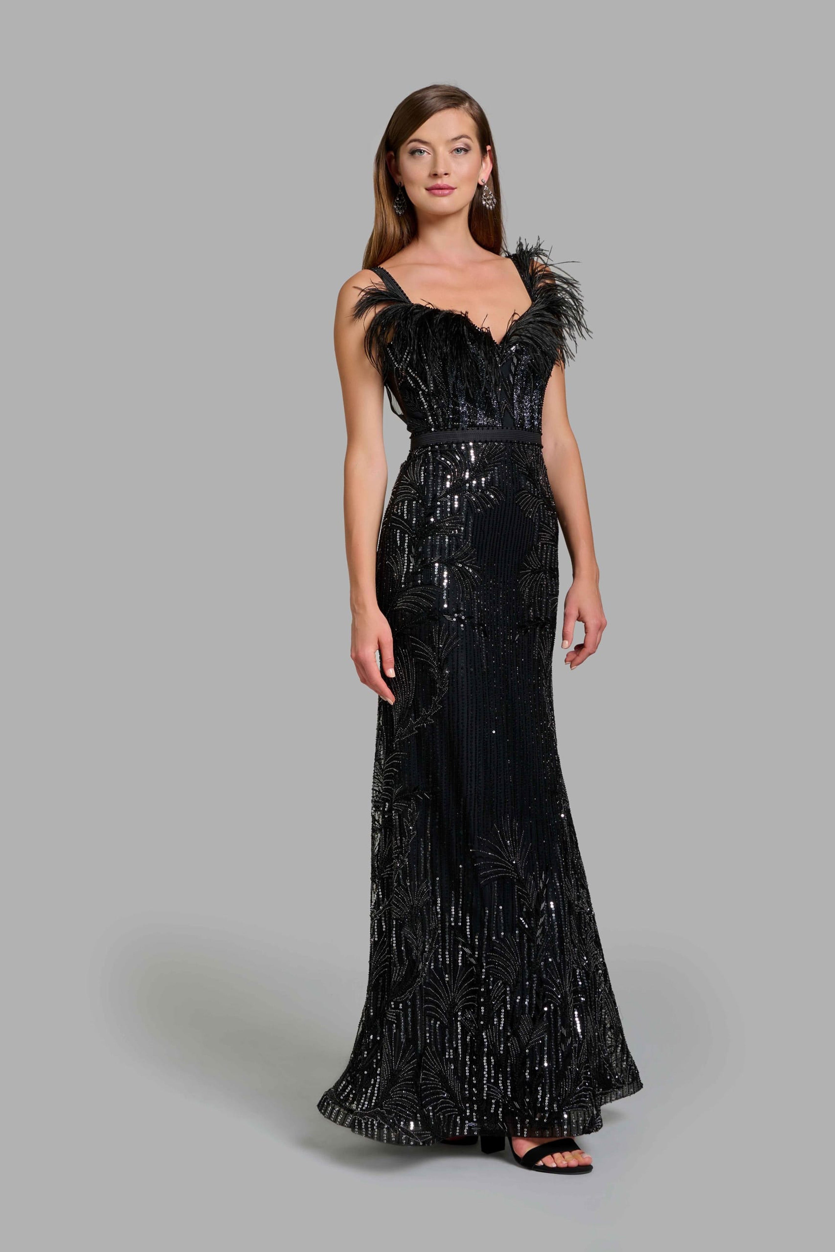 Black Embellished Column Gown