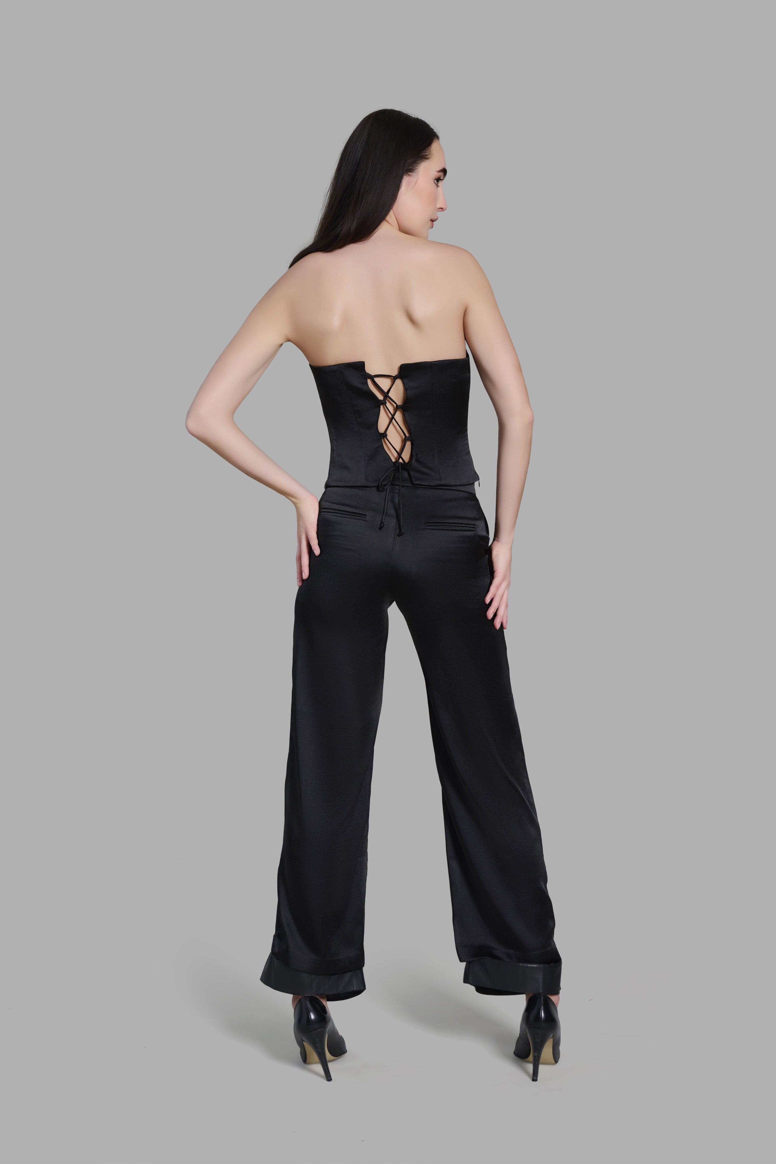 Black Layered Wavy Corset Top