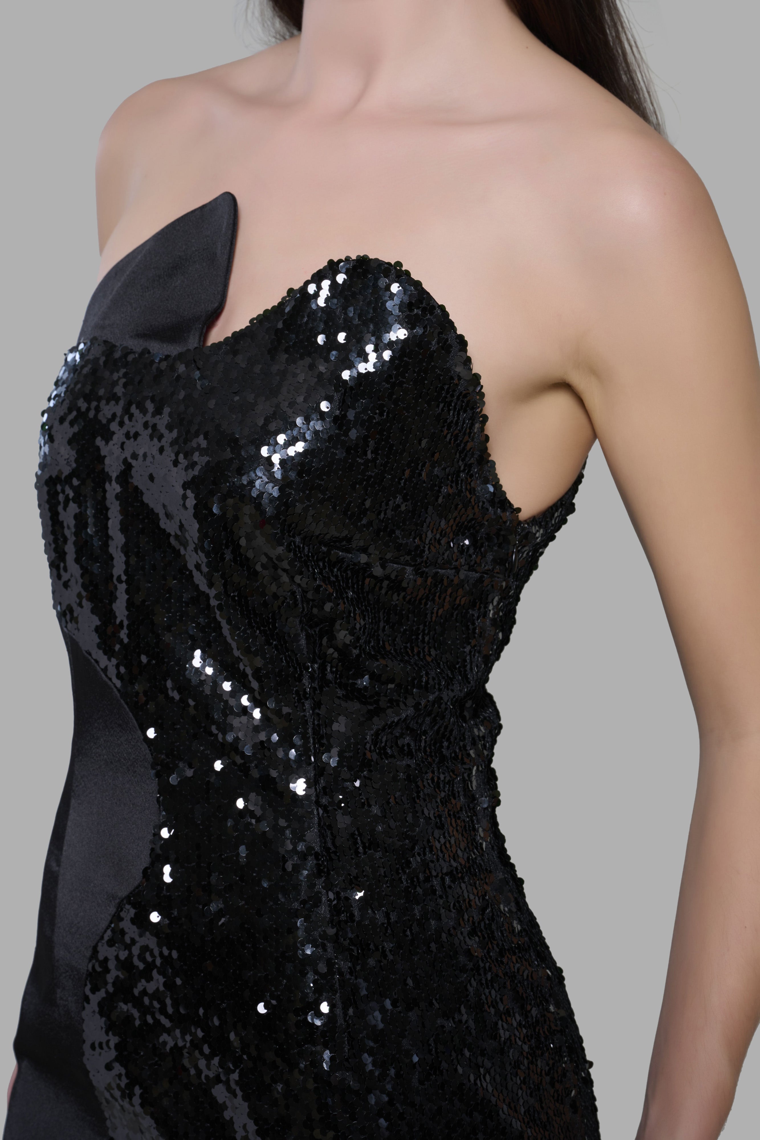 Black Satin and Sequin Mini Dress