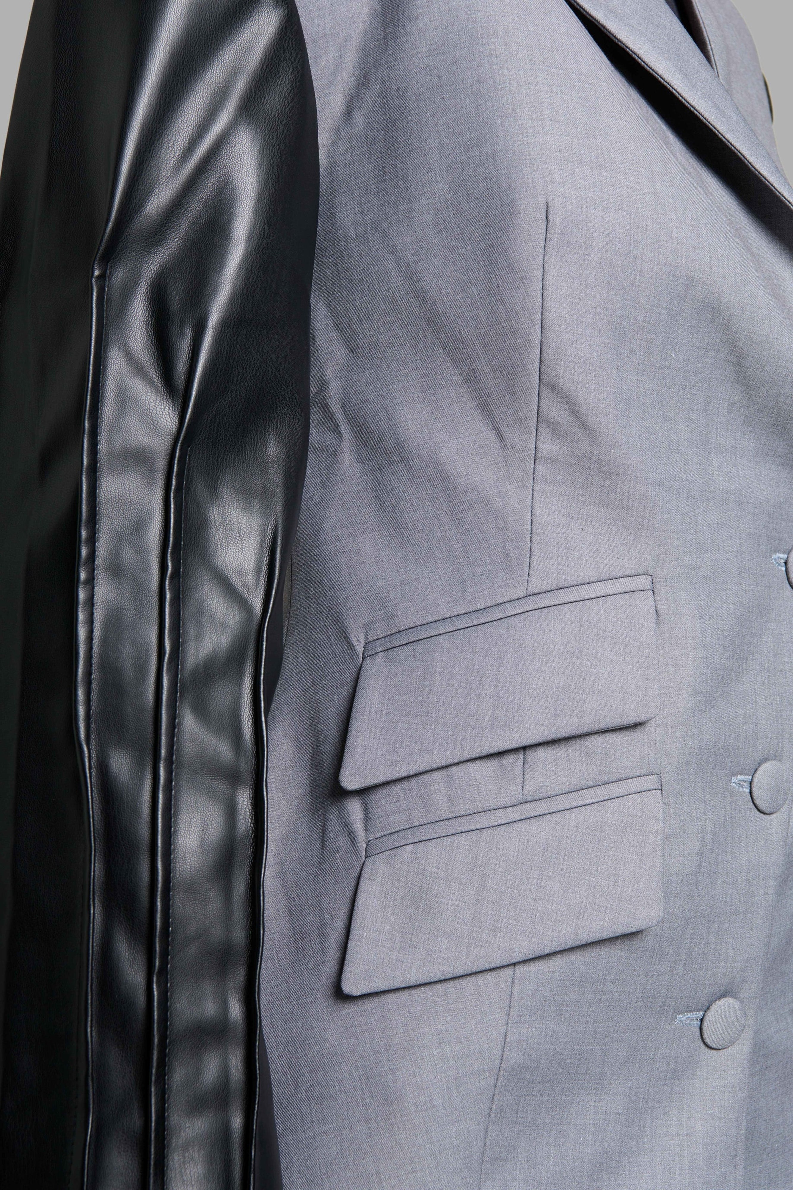 Blazer With Faux Leather Sleeves