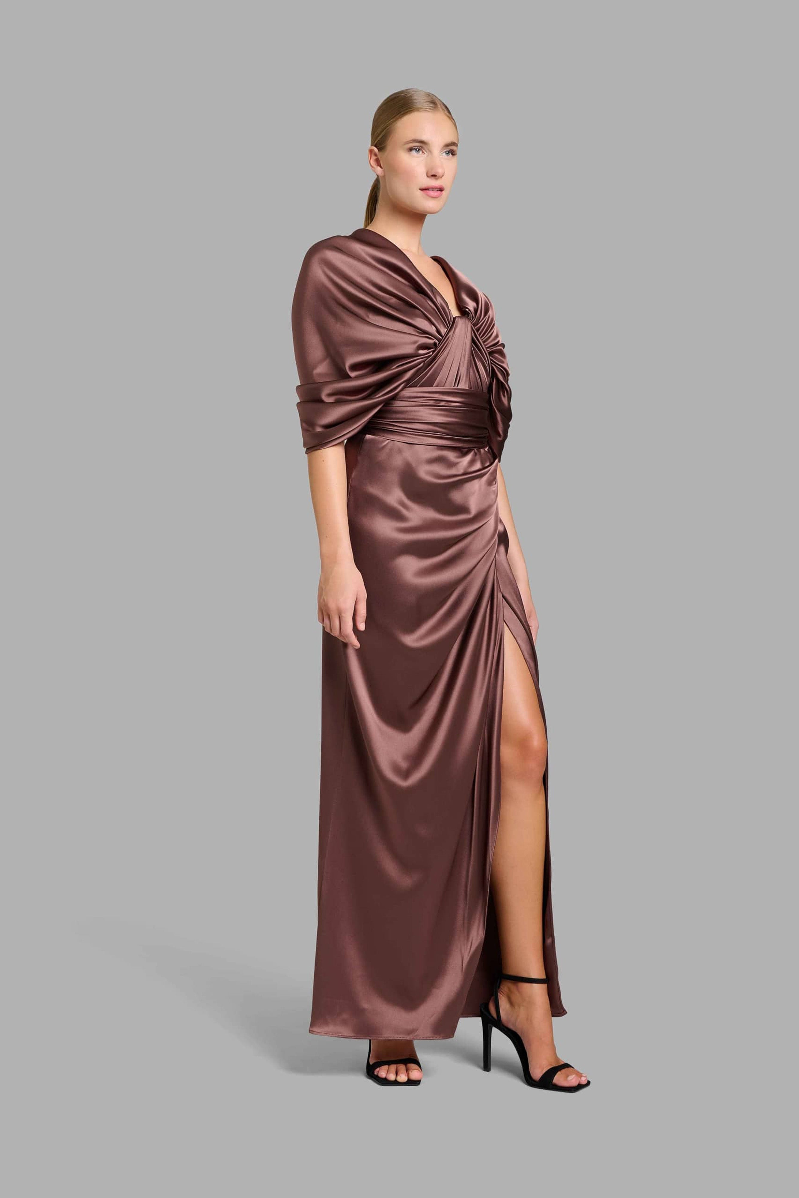 Brown Silk Draped Dress