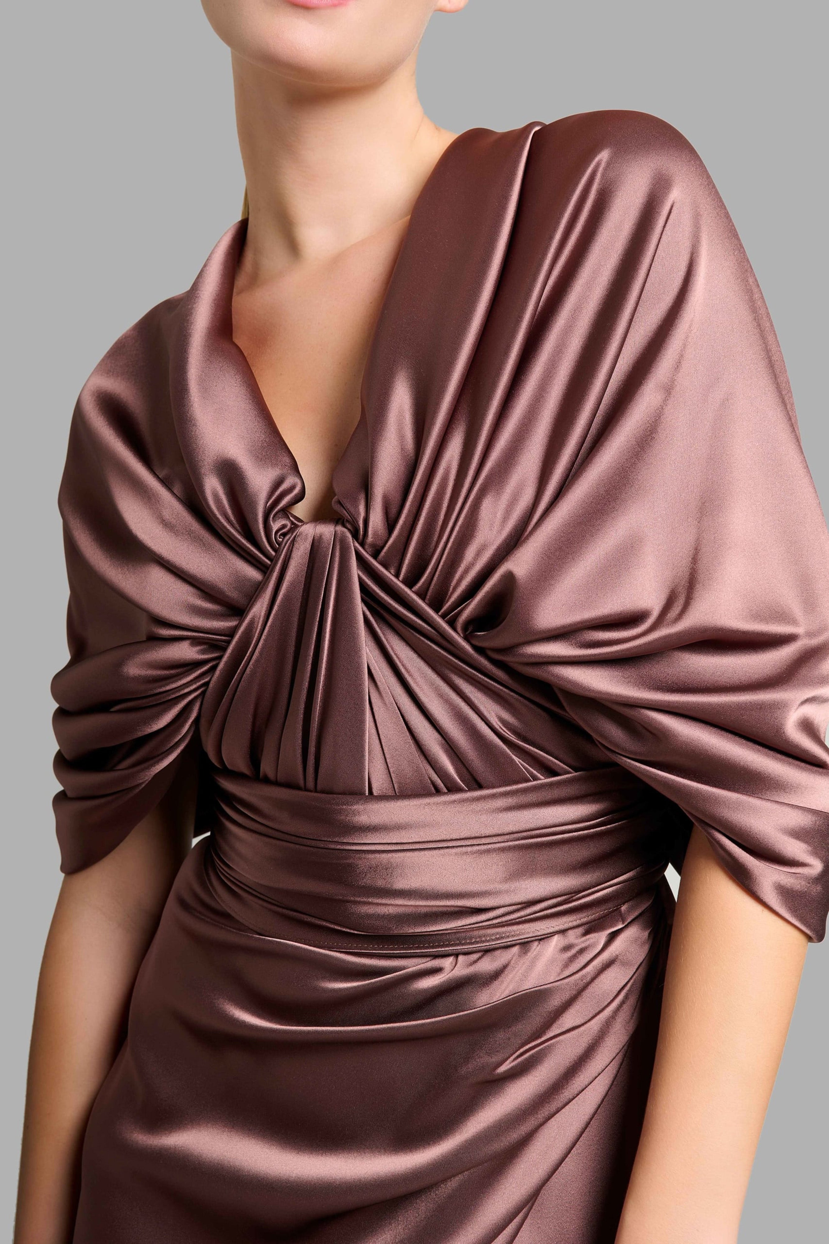 Brown Silk Draped Dress