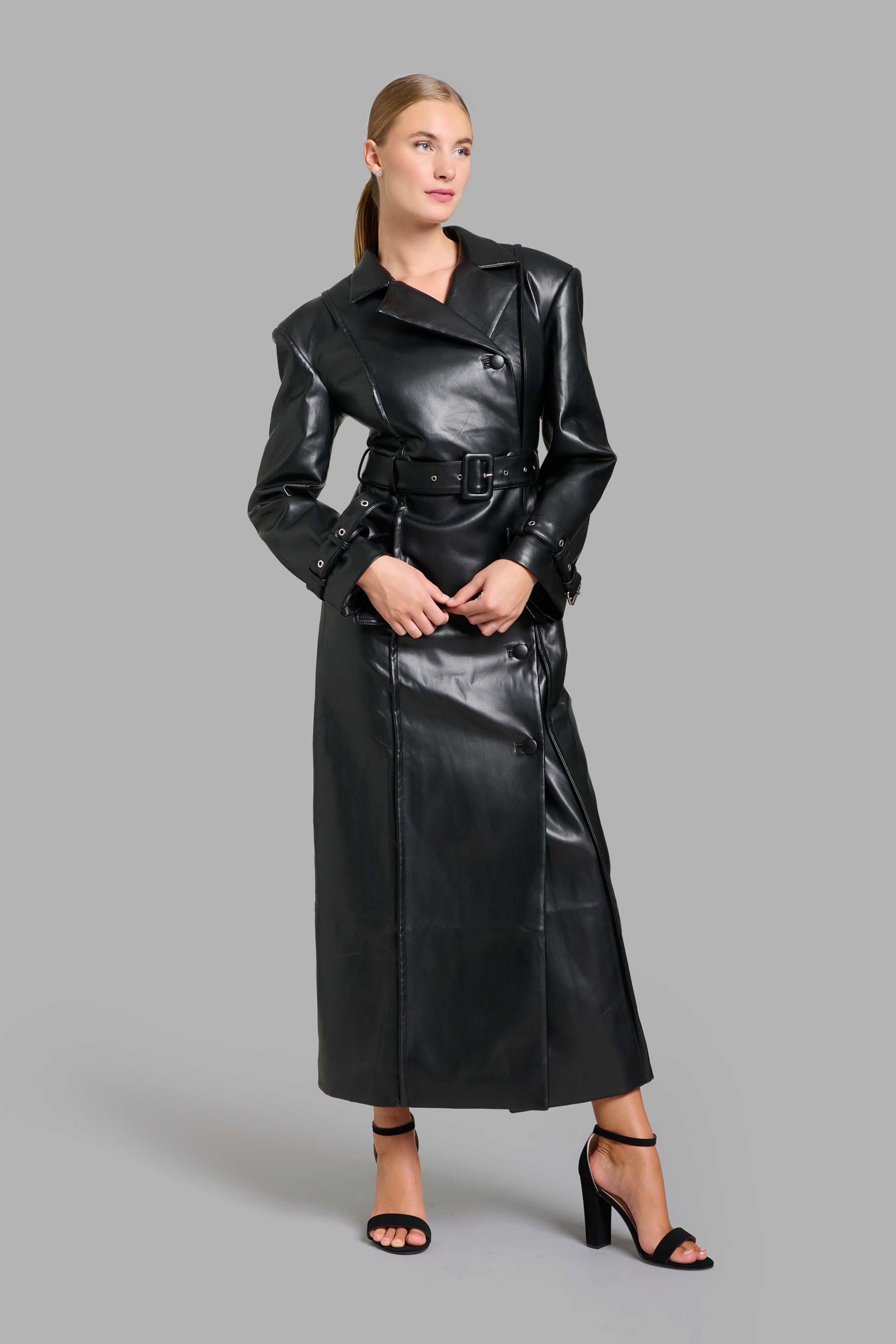 Faux Leather Trench Coat