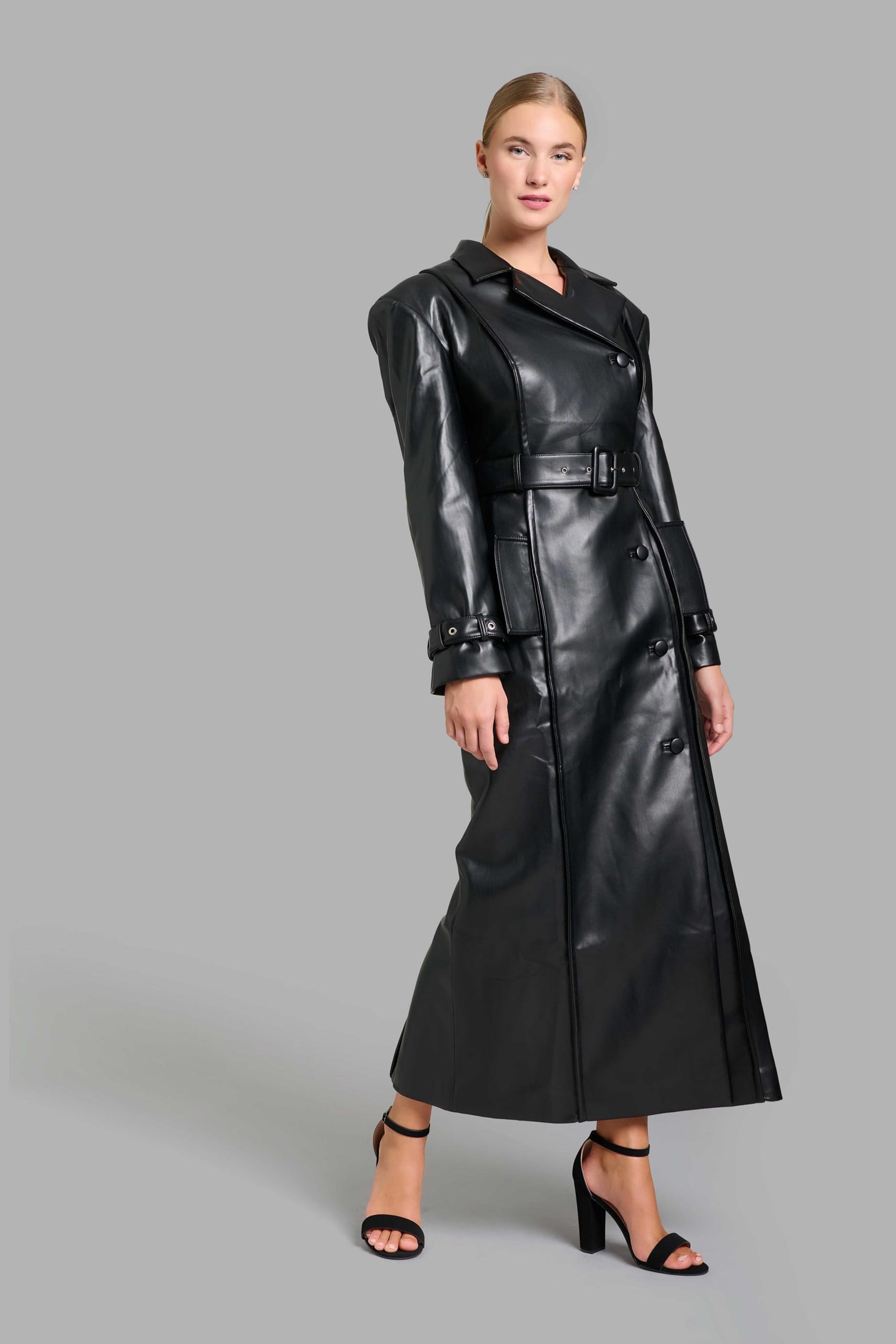Faux Leather Trench Coat