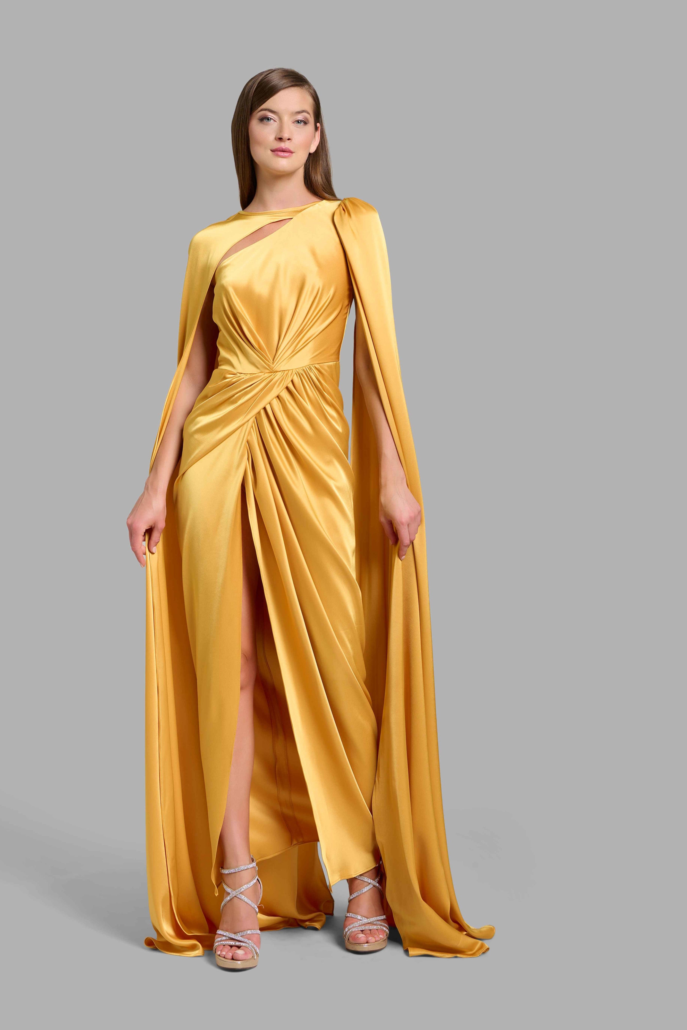 Gold Silk Draped Dress