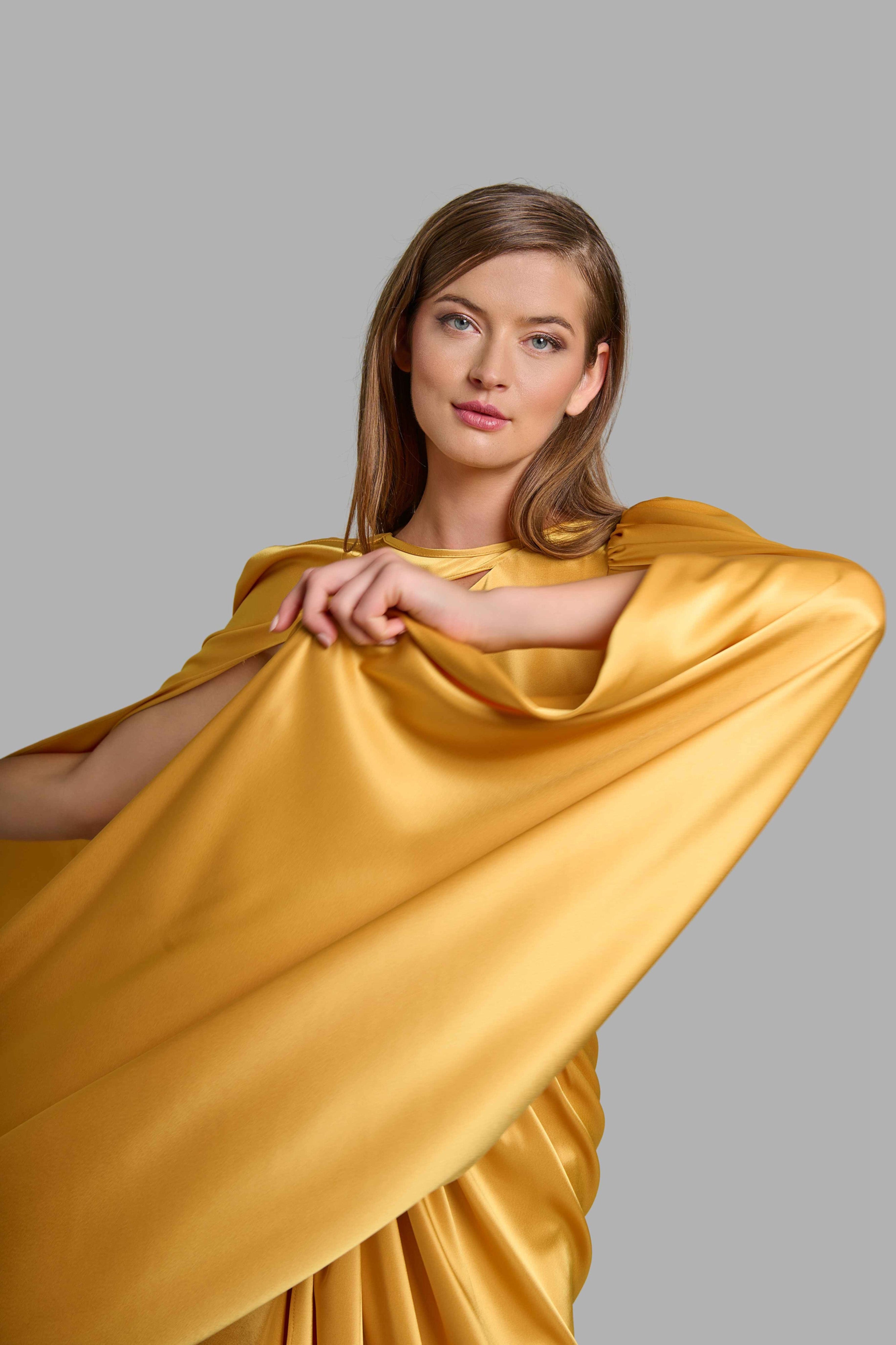 Gold Silk Draped Dress