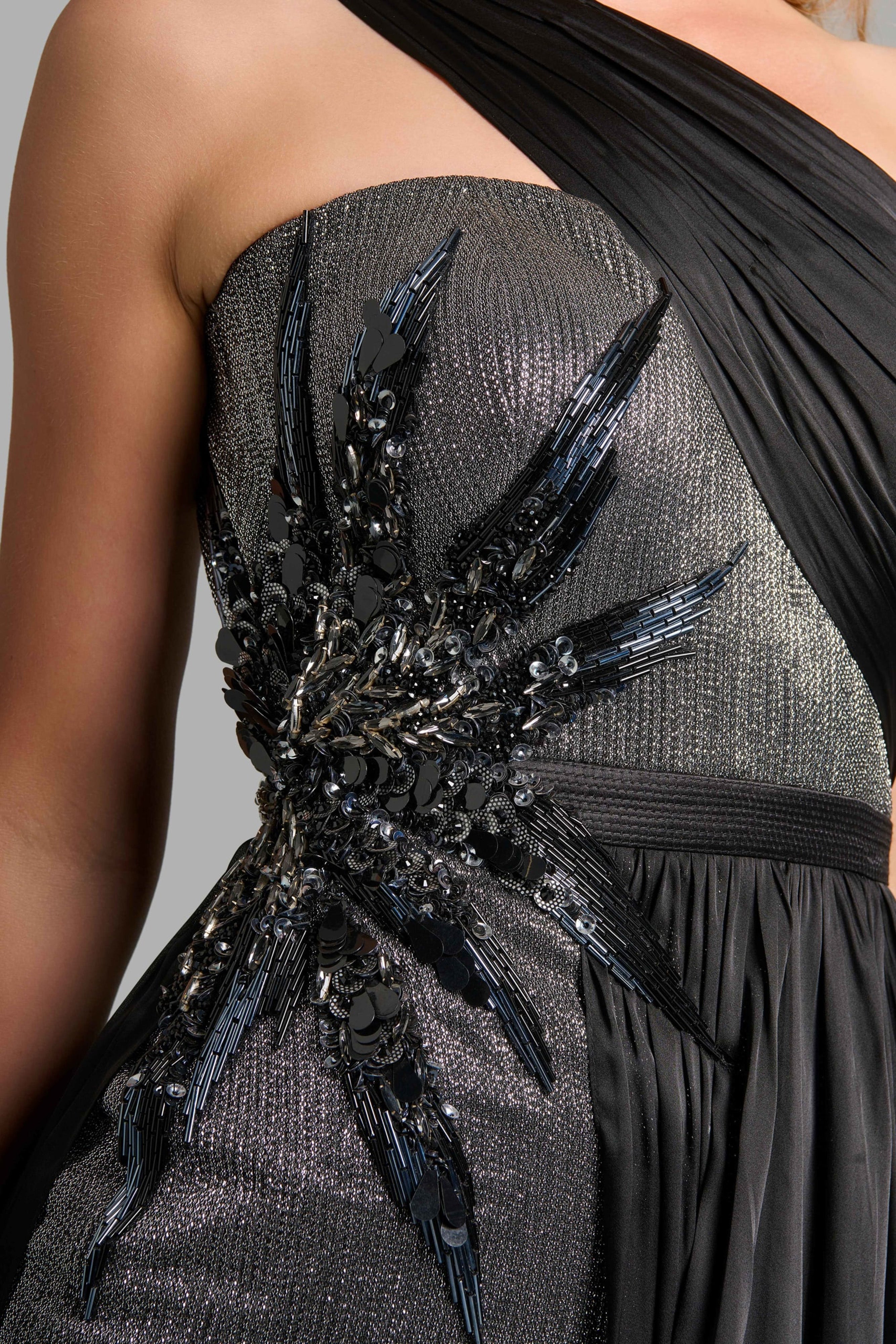 Grey Metallic Draped Cocktail Dress