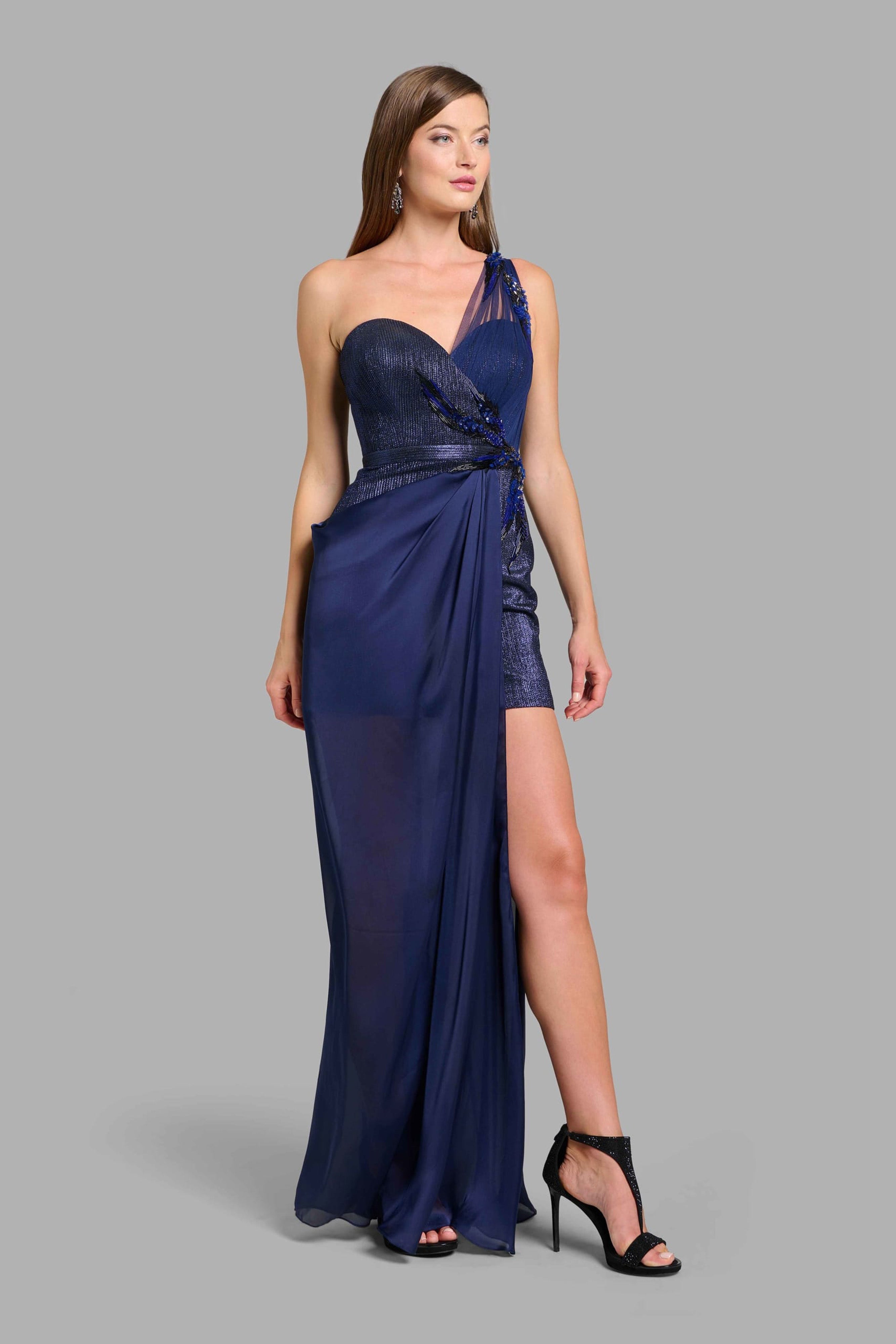 Midnight Blue Draped Cocktail Dress