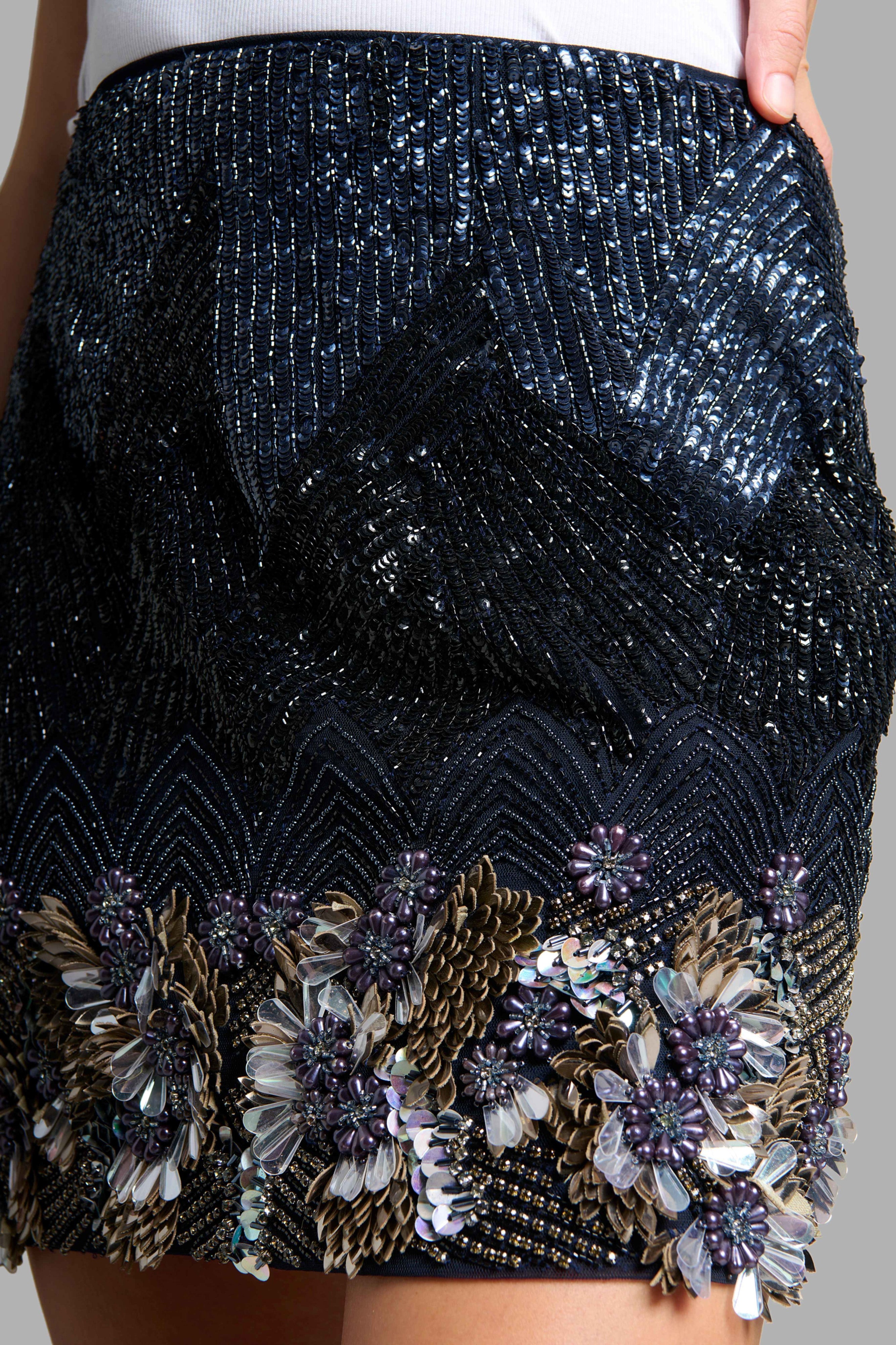 Navy Blue Beaded Skirt