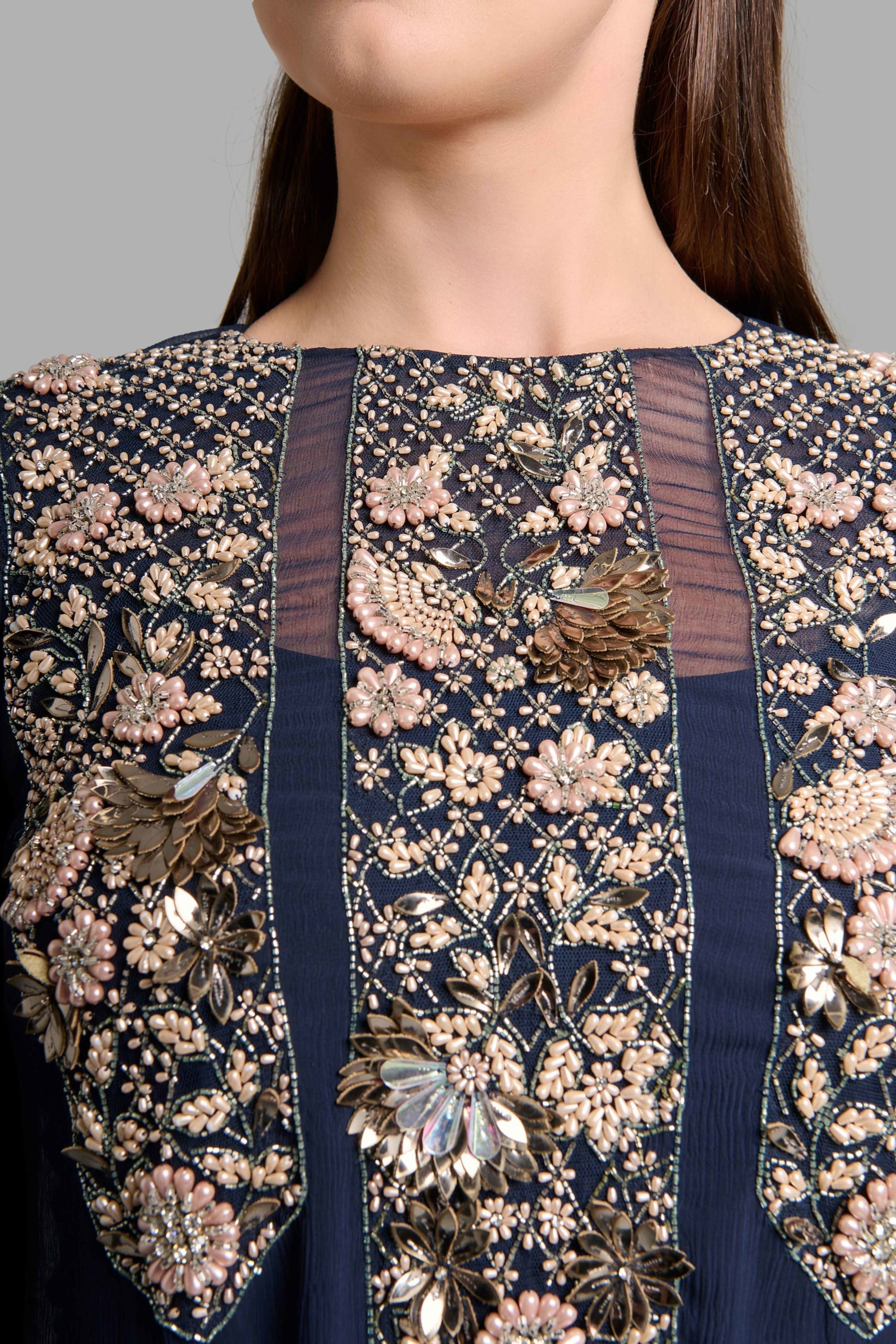 Navy Blue Dress with Puffed Sleeves