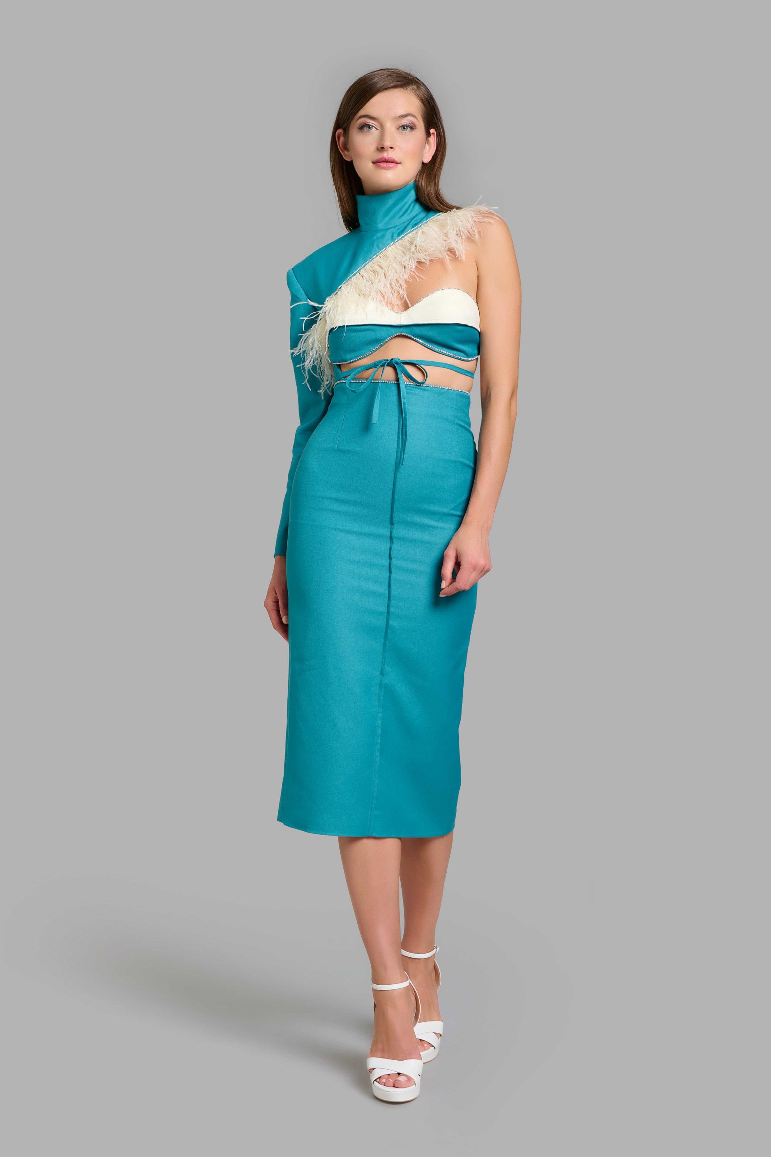 One Shoulder Turquoise Dress