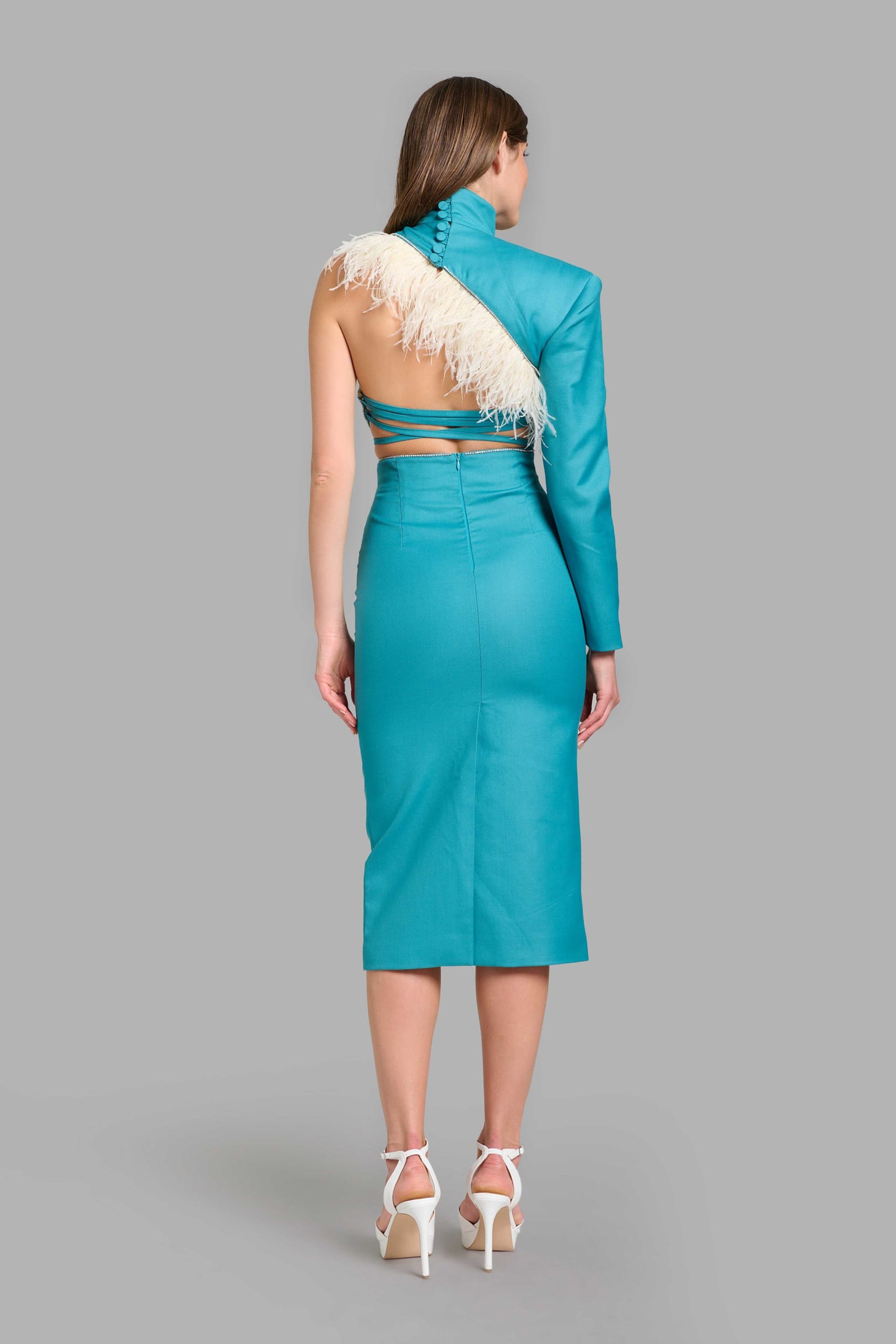 One Shoulder Turquoise Dress