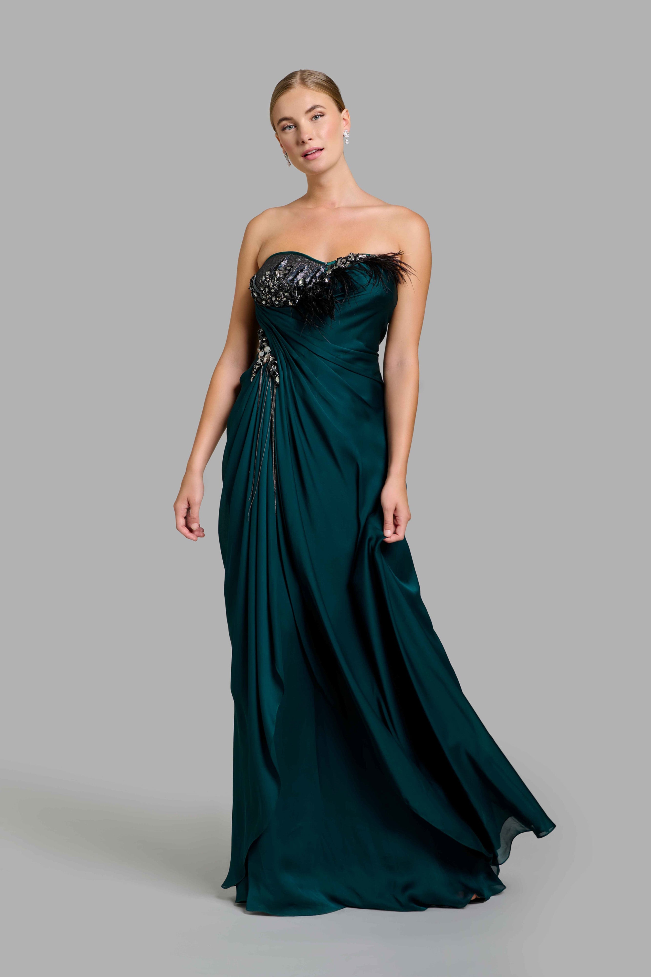 Sacramento Green Draped Column Gown