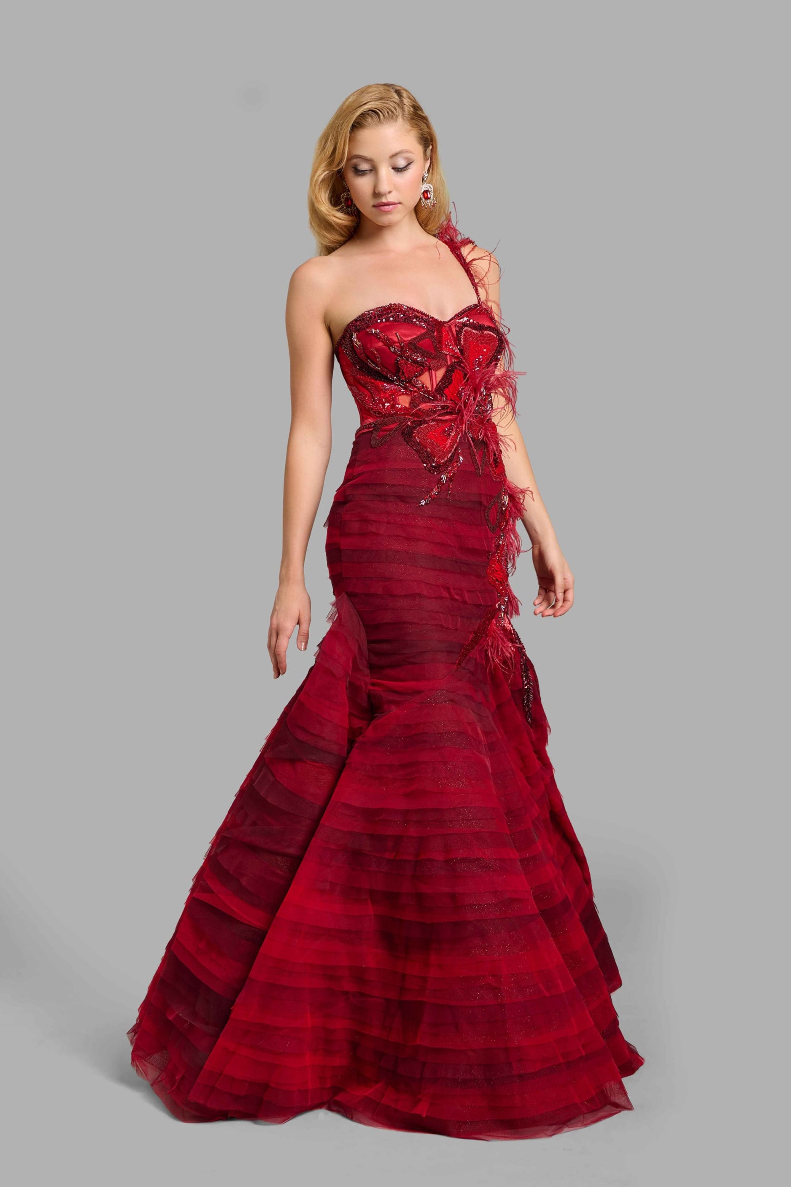 Scarlet Red Laser-Cut Trumpet Gown