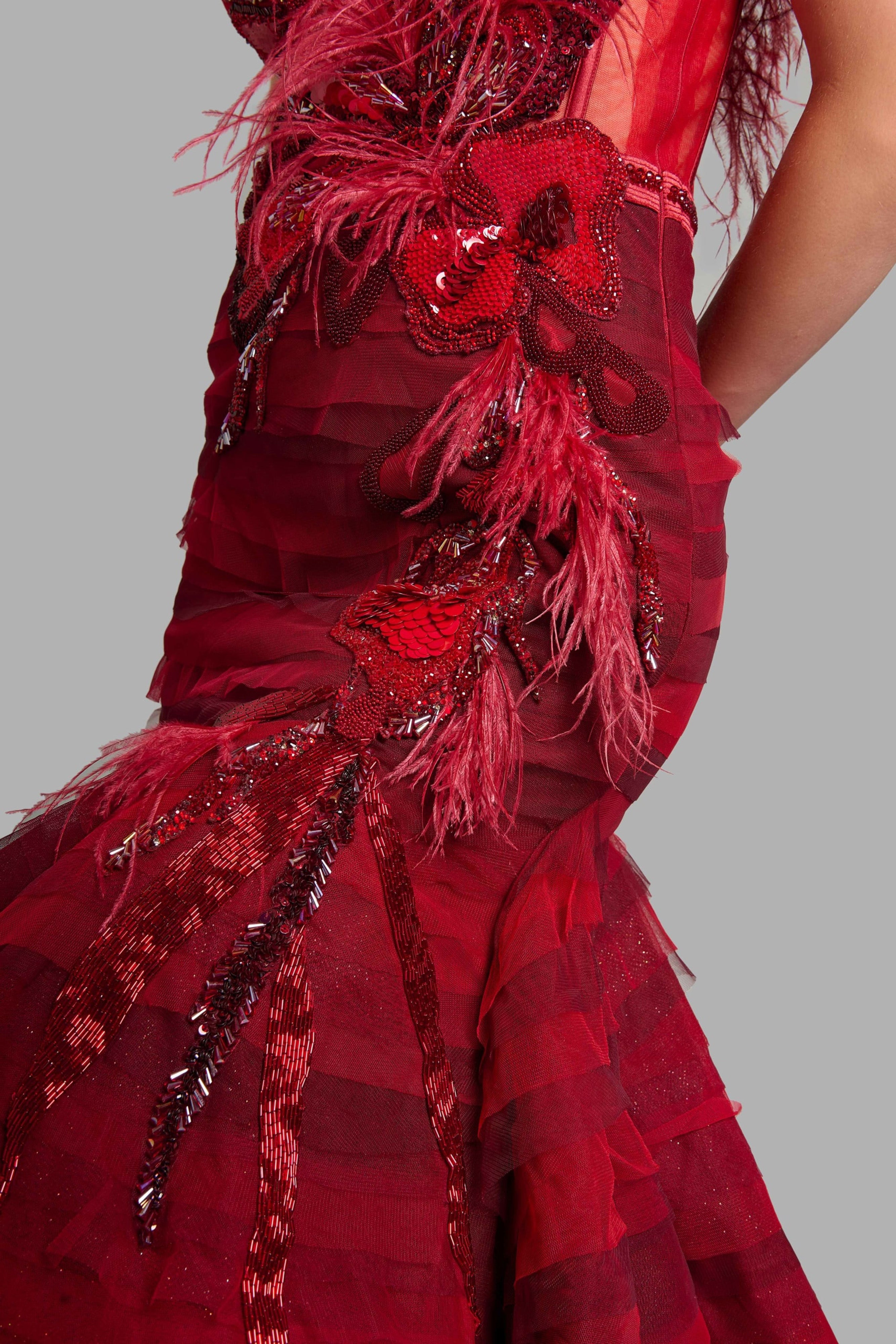 Scarlet Red Laser-Cut Trumpet Gown