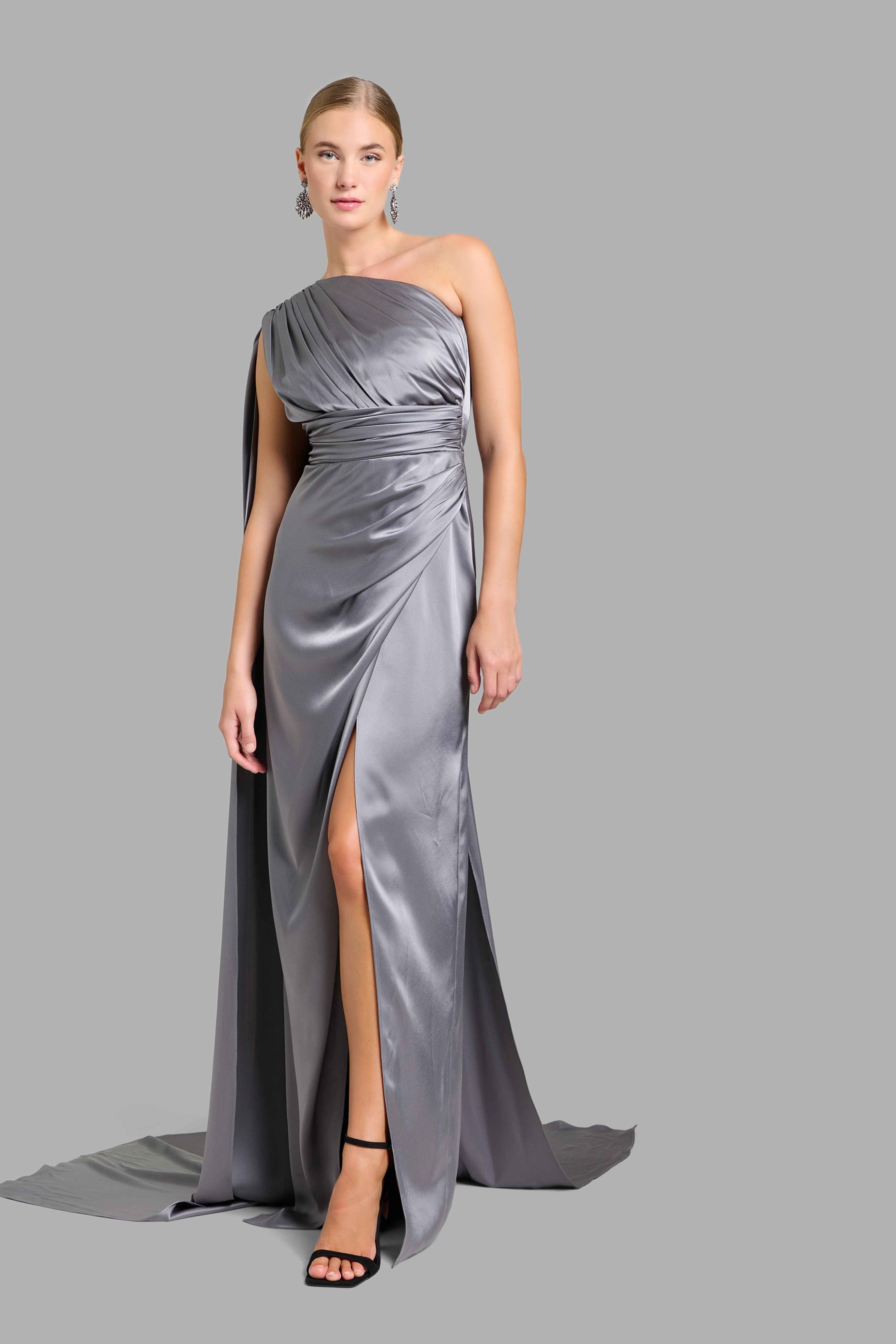 Silver Silk Draped Dress