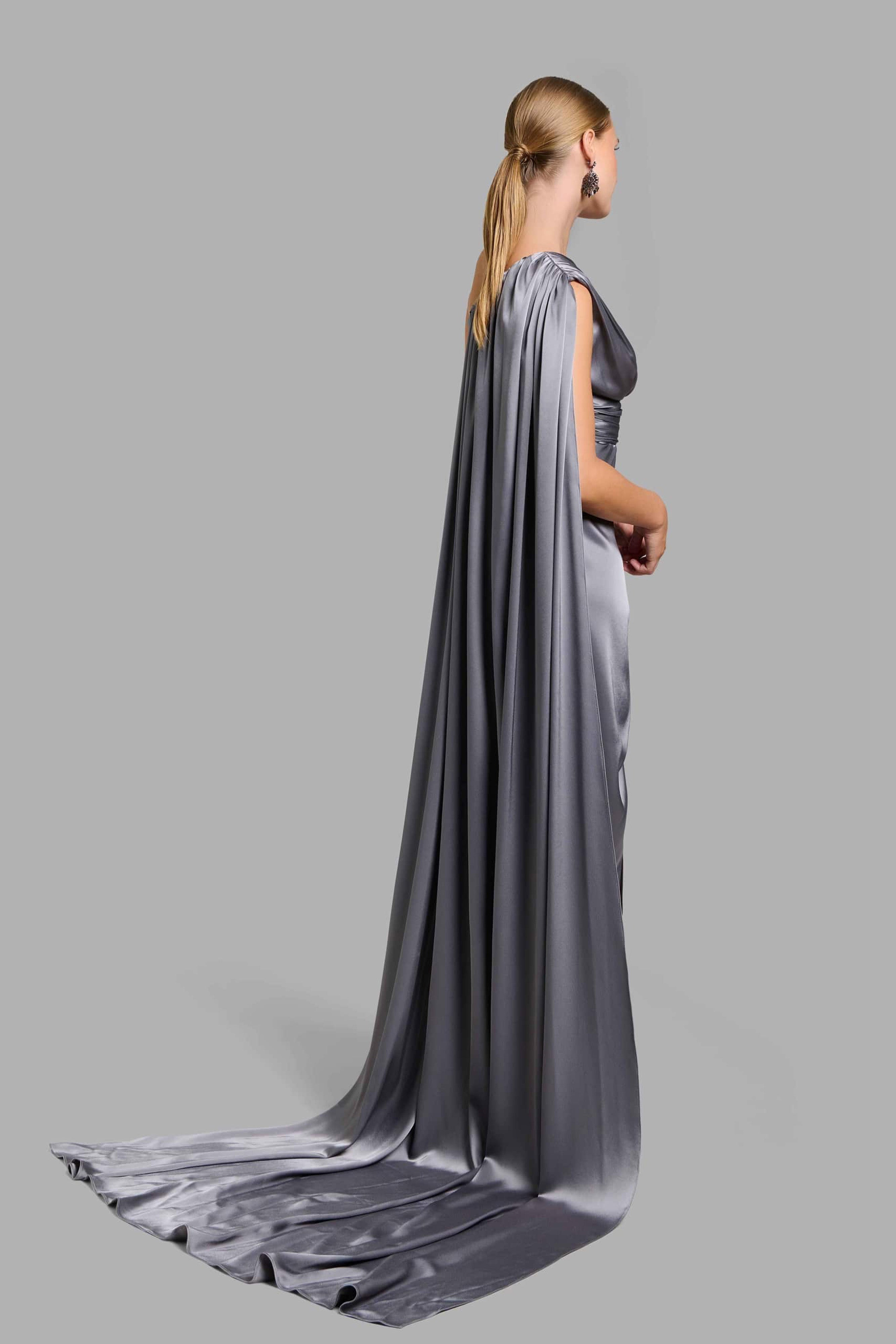 Silver Silk Draped Dress