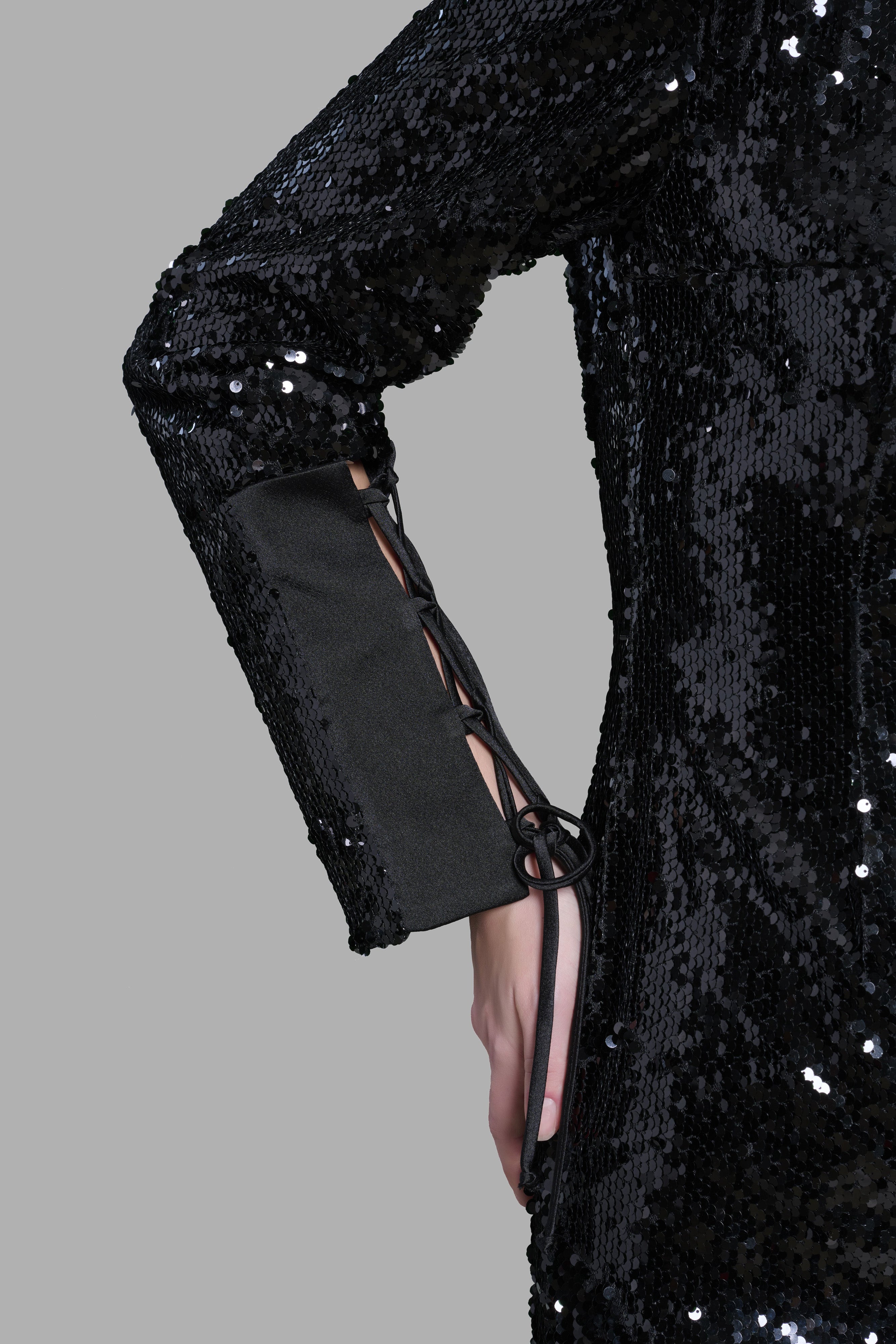 Black One-Sleeve Sequin Mini Dress