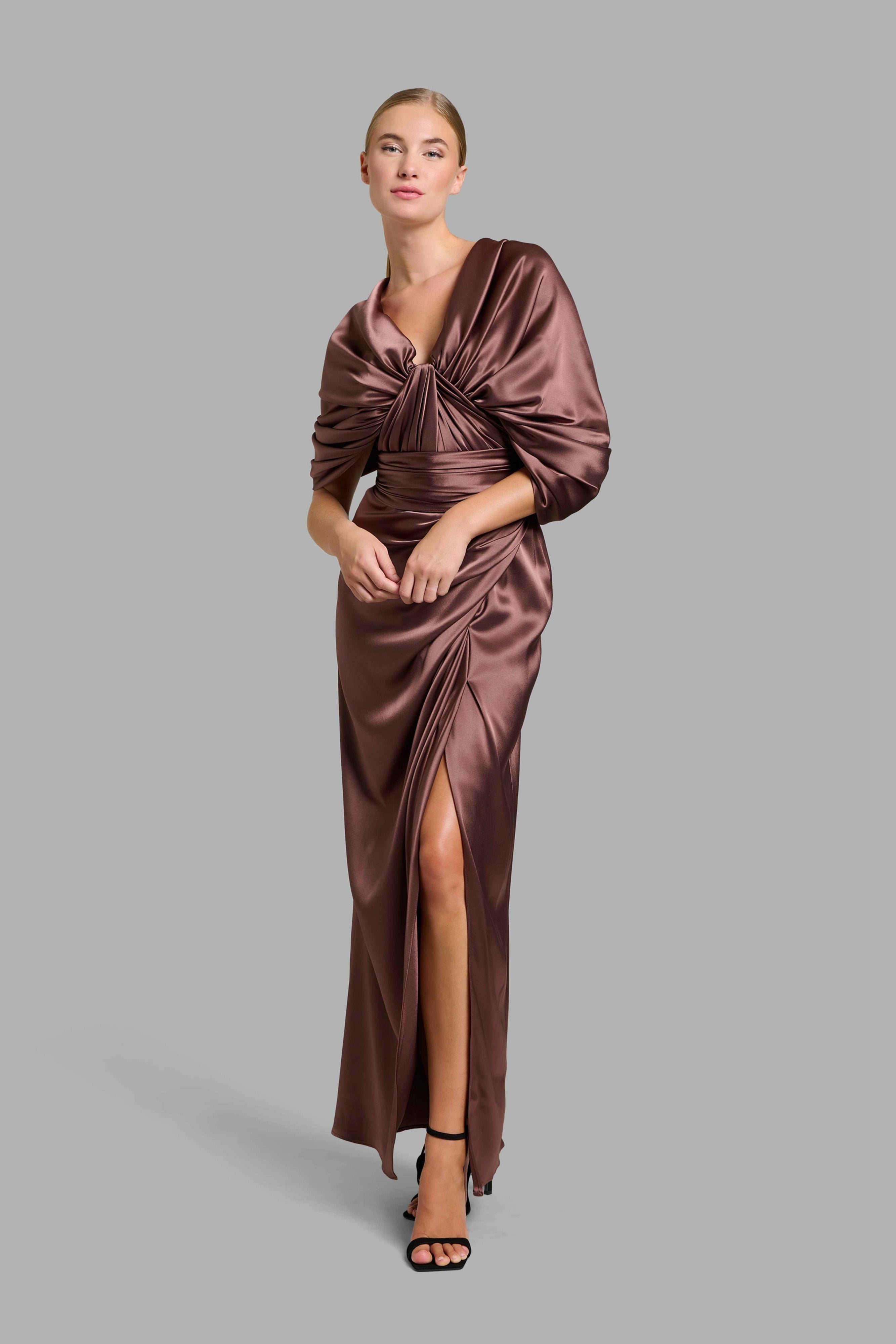 Brown Silk Draped Dress