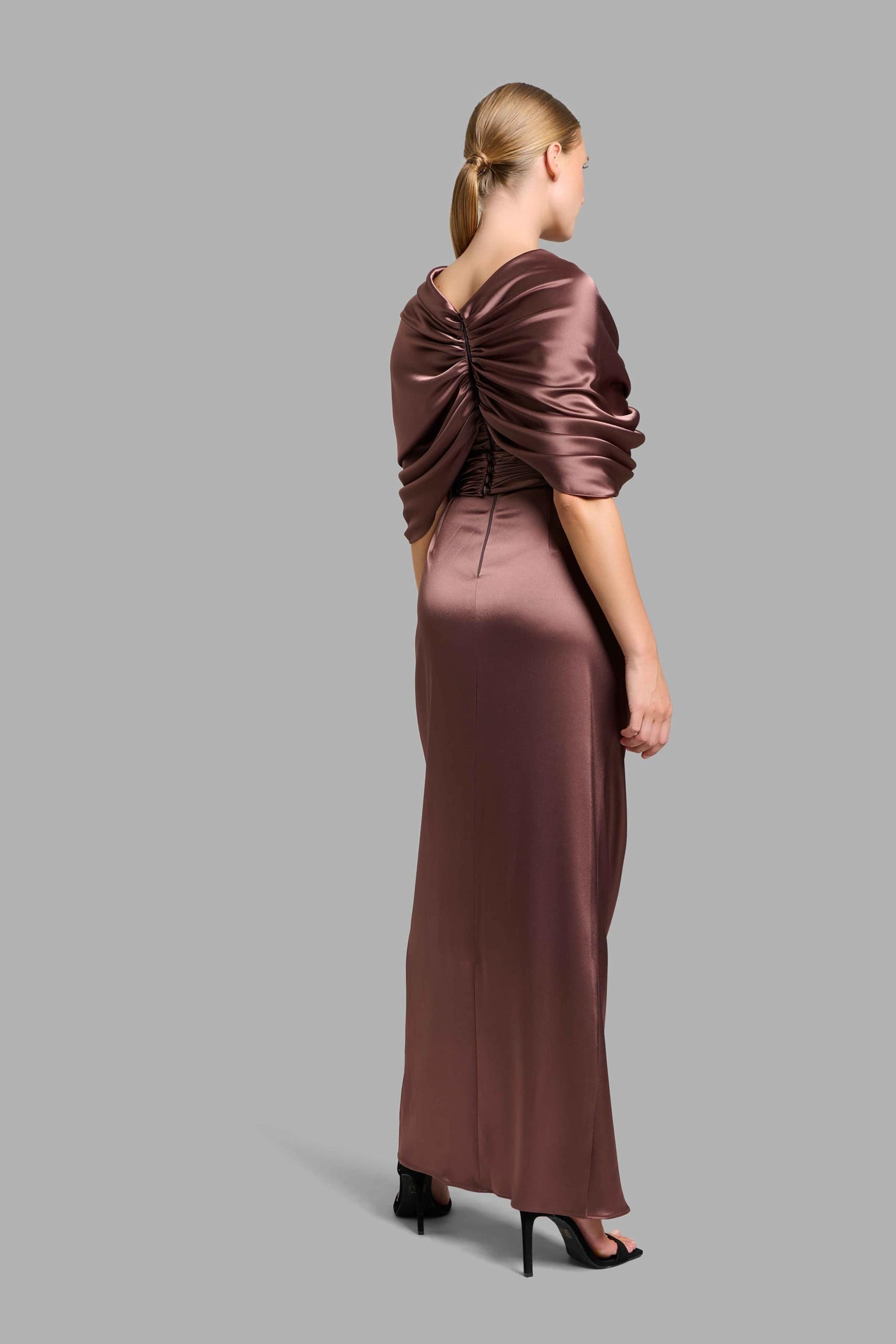 Brown Silk Draped Dress