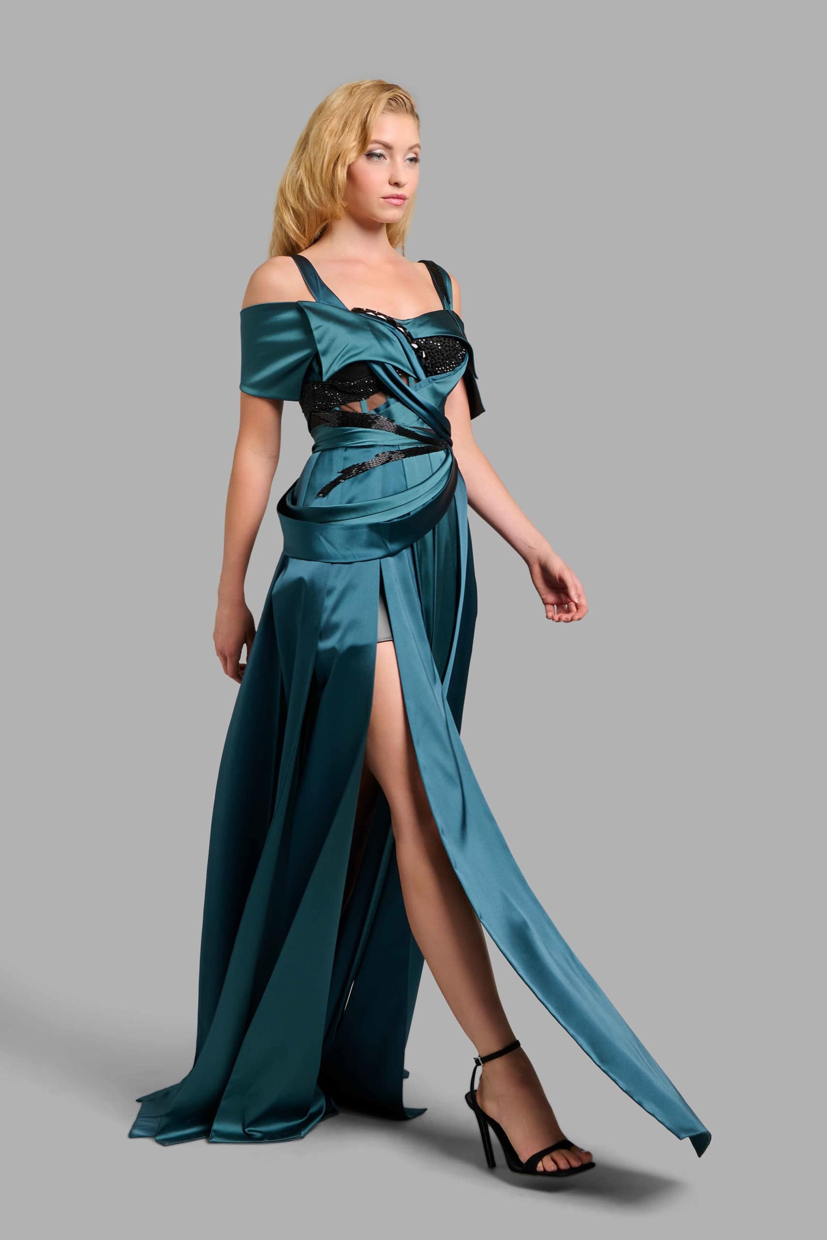 Deep Teal Tuxedo Gown