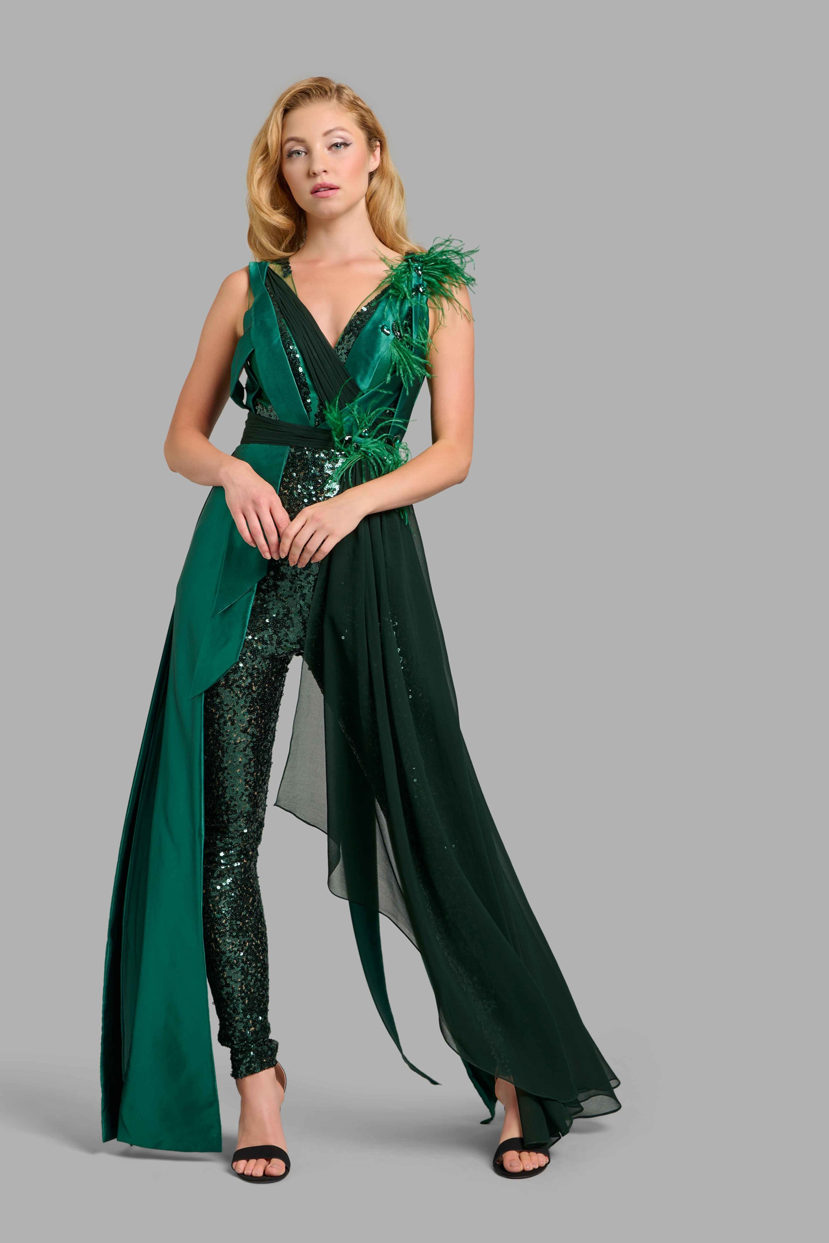 Emerald Green Jumpsuit With Graphic Panelling