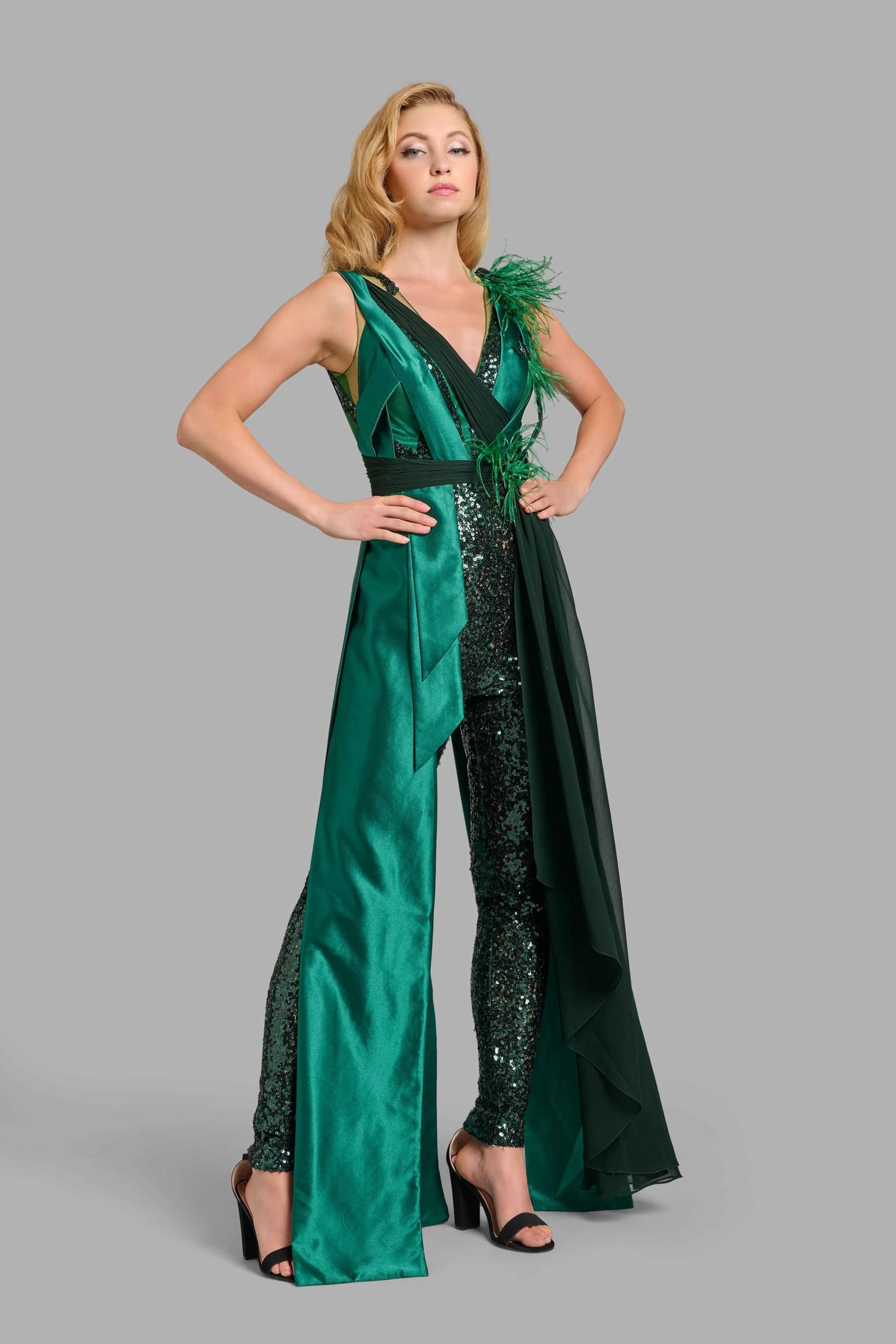 Emerald Green Jumpsuit With Graphic Panelling