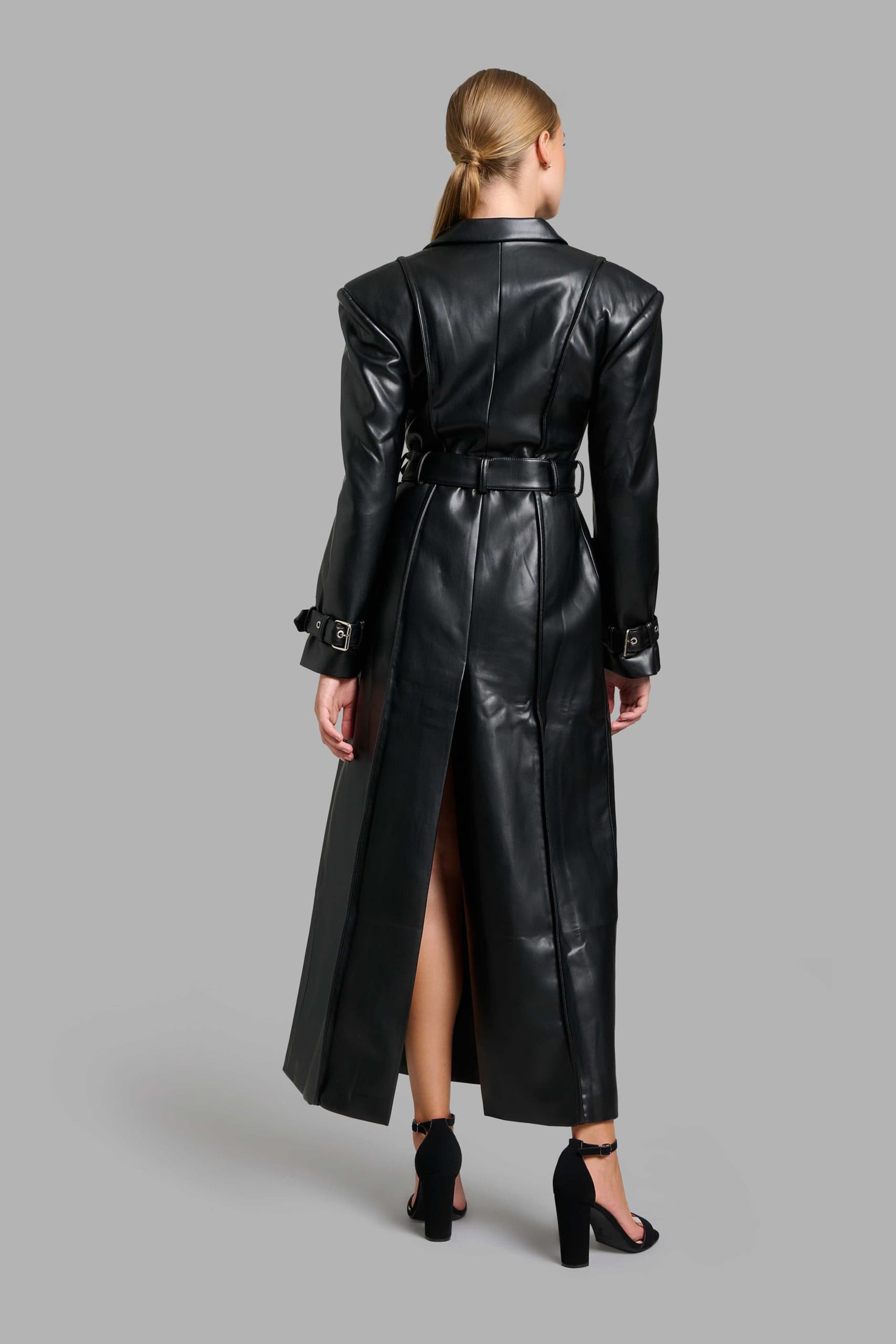 Faux Leather Trench Coat