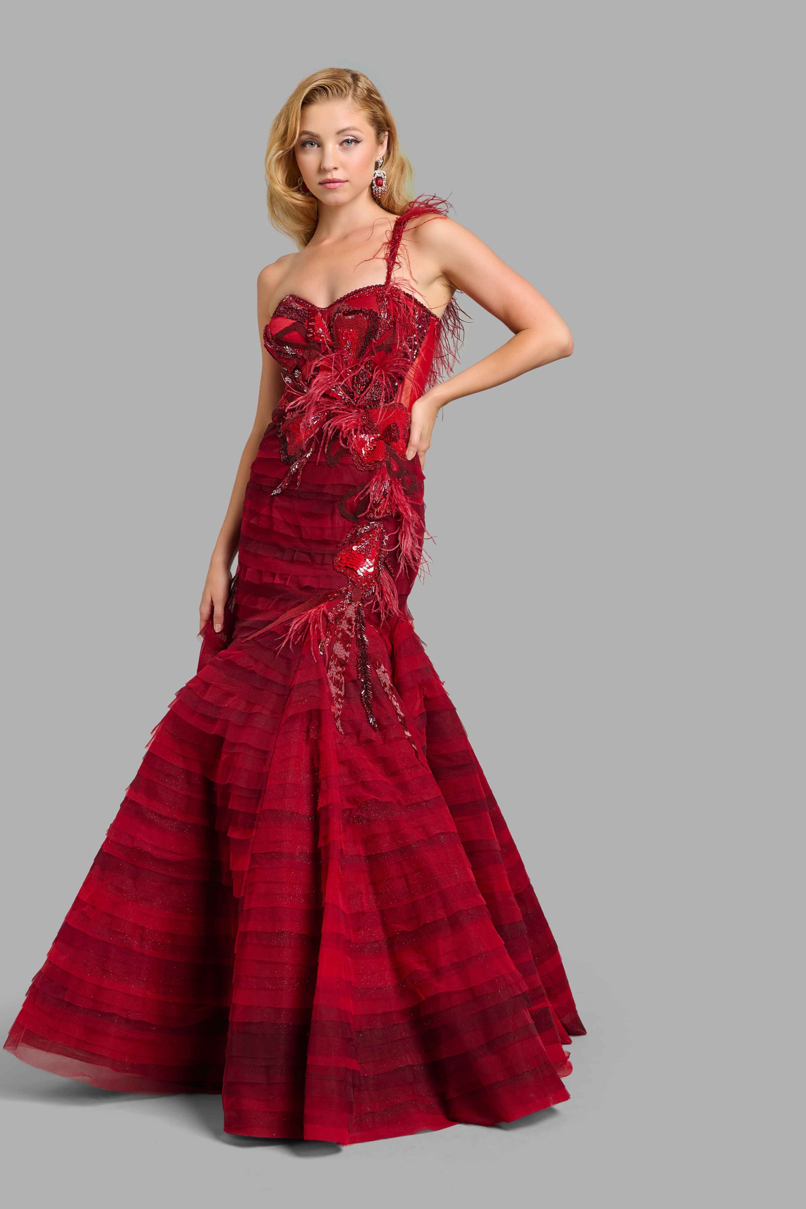 Scarlet Red Laser-Cut Trumpet Gown