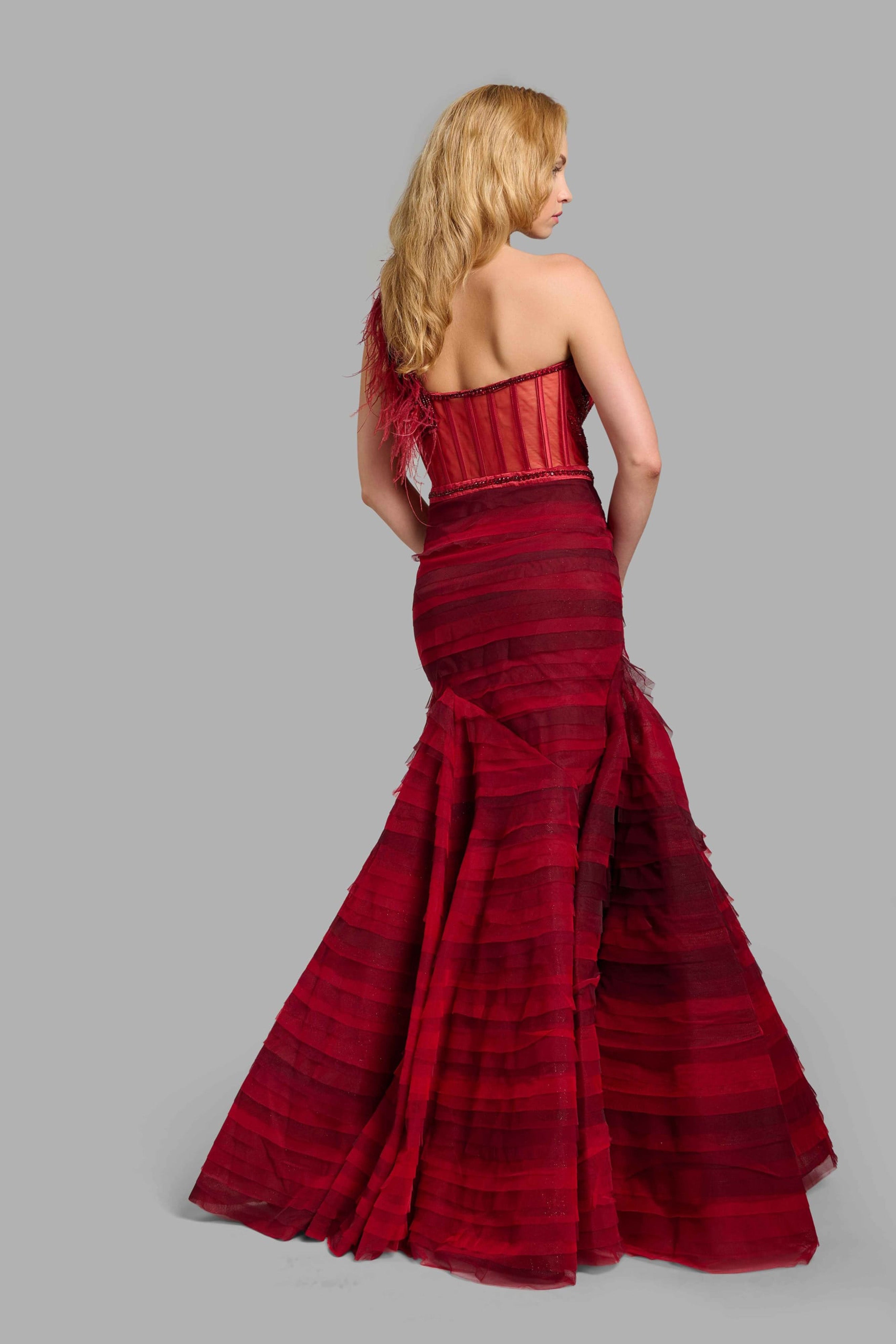 Scarlet Red Laser-Cut Trumpet Gown