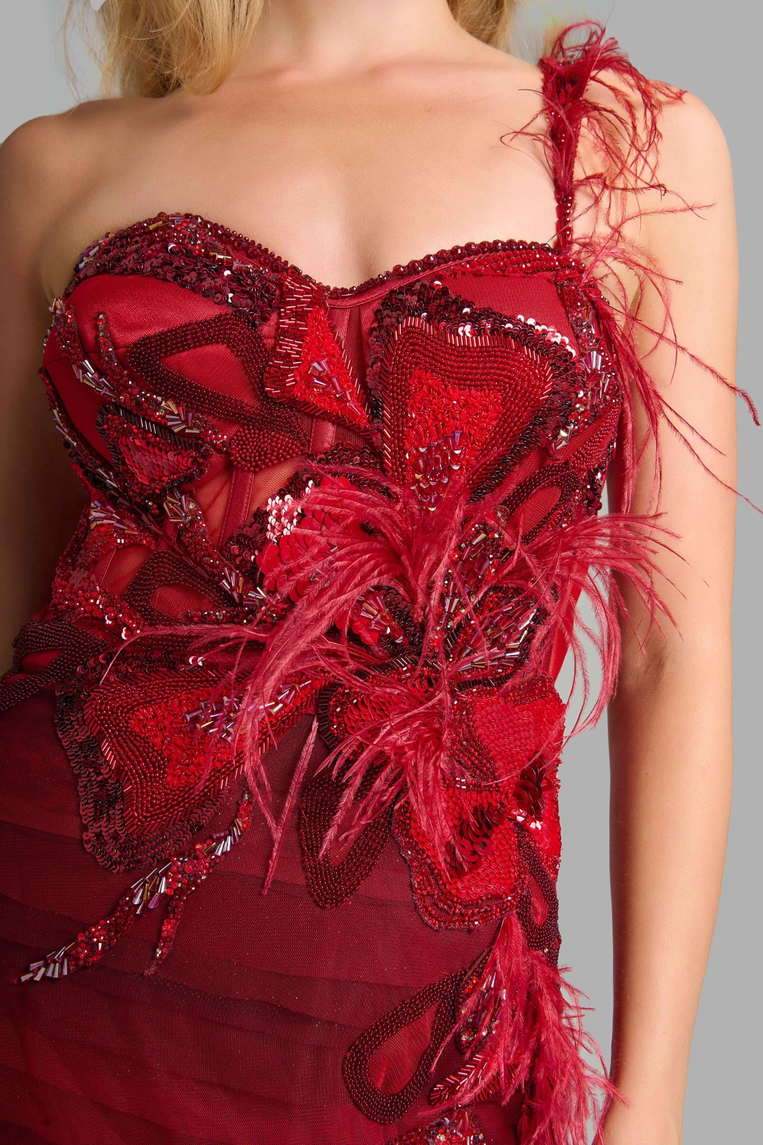 Scarlet Red Laser-Cut Trumpet Gown