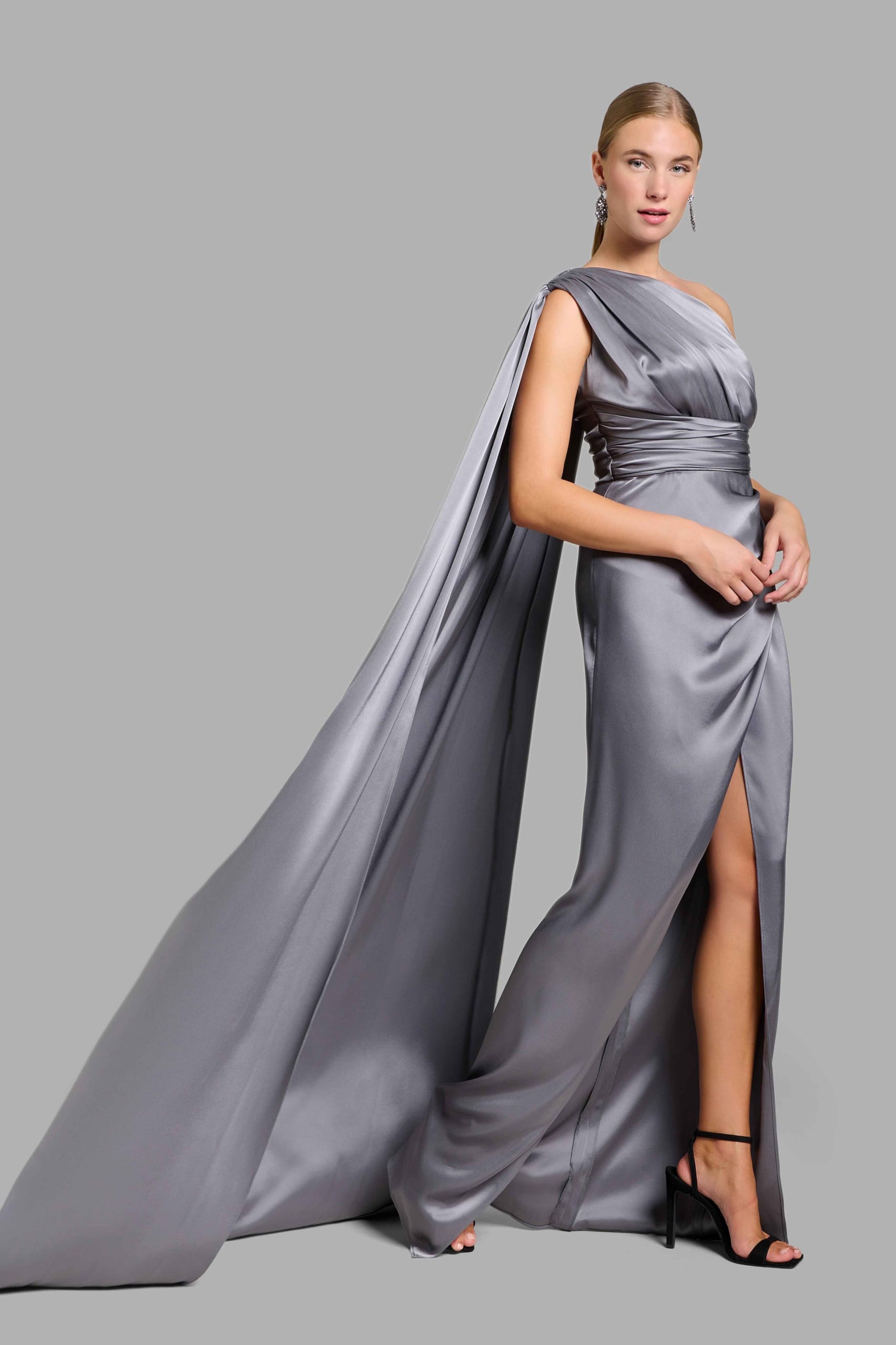 Silver Silk Draped Dress